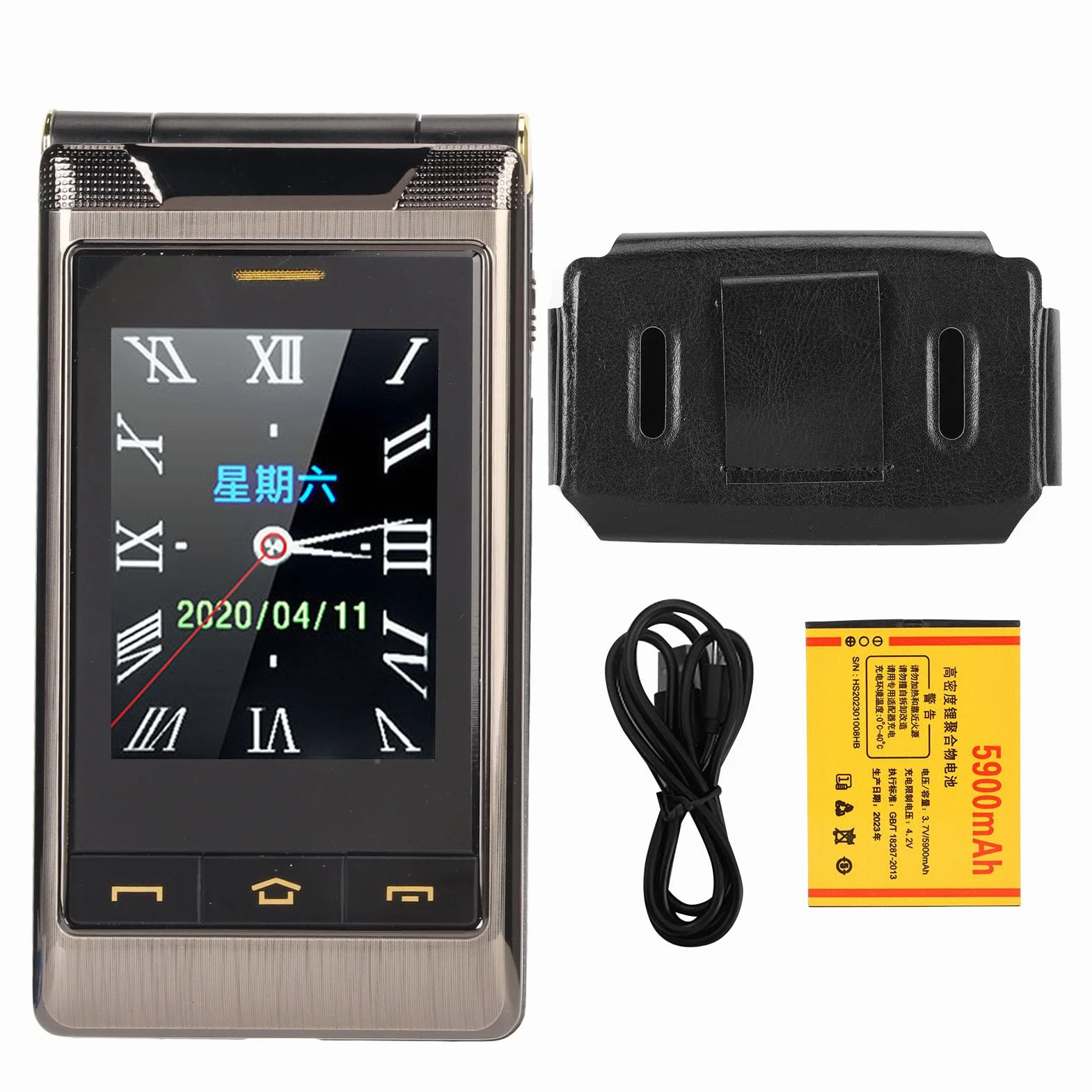 Telefon Komórkowy z klapką dla Seniorów, Telefon z klapką 2G, Podwójny Wyświetlacz HD, Duże Przyciski, Bateria 5900 MAh, Dwa Gniazda Kart SIM, Odblokowany Telefon Komórkowy dla