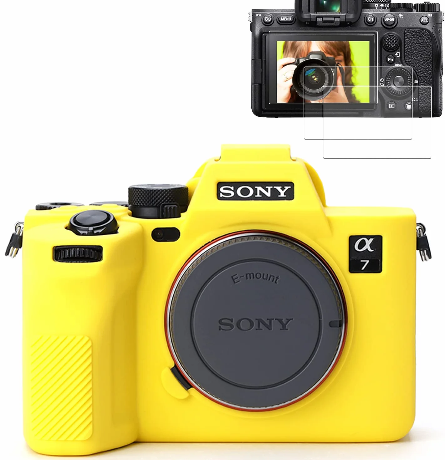 Pocoukate Etui na aparat Sony Alpha 7 IV, A7M4, A7 IV aparat cyfrowy odporny na zarysowania, wąski krój, miękka obudowa z osłoną ekranu, ekskluzywne akcesoria A7IV (nie dotyczy A7R4 lub A7III) - żółte