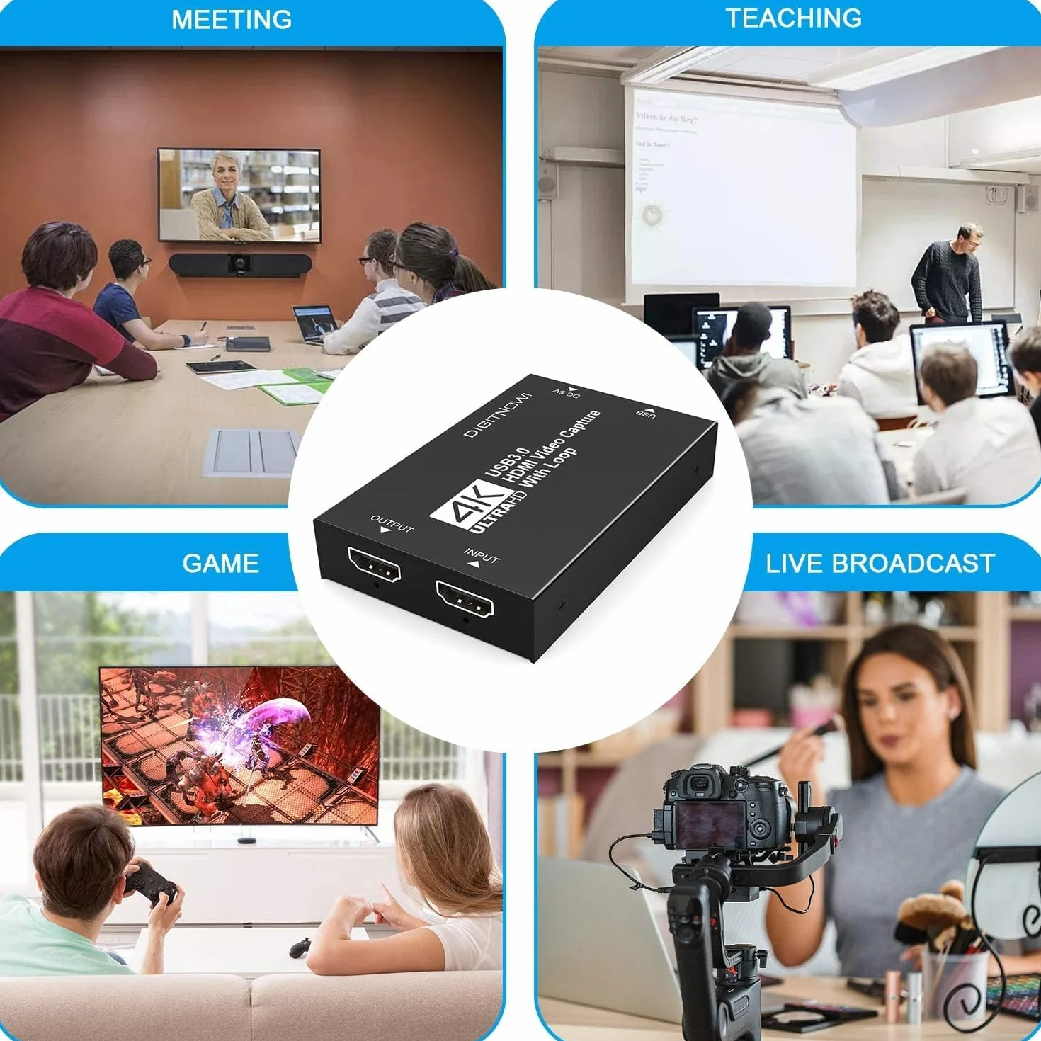 Karta do przechwytywania wideo, karta audio, karta przechwytywania danych USB 3.0, 4K HDMI Loop-Out, 1080P 60FPS, przechwytywanie gier wideo do strumieniowania, gier i transmisji Xbox/PS4/PS5/OBS