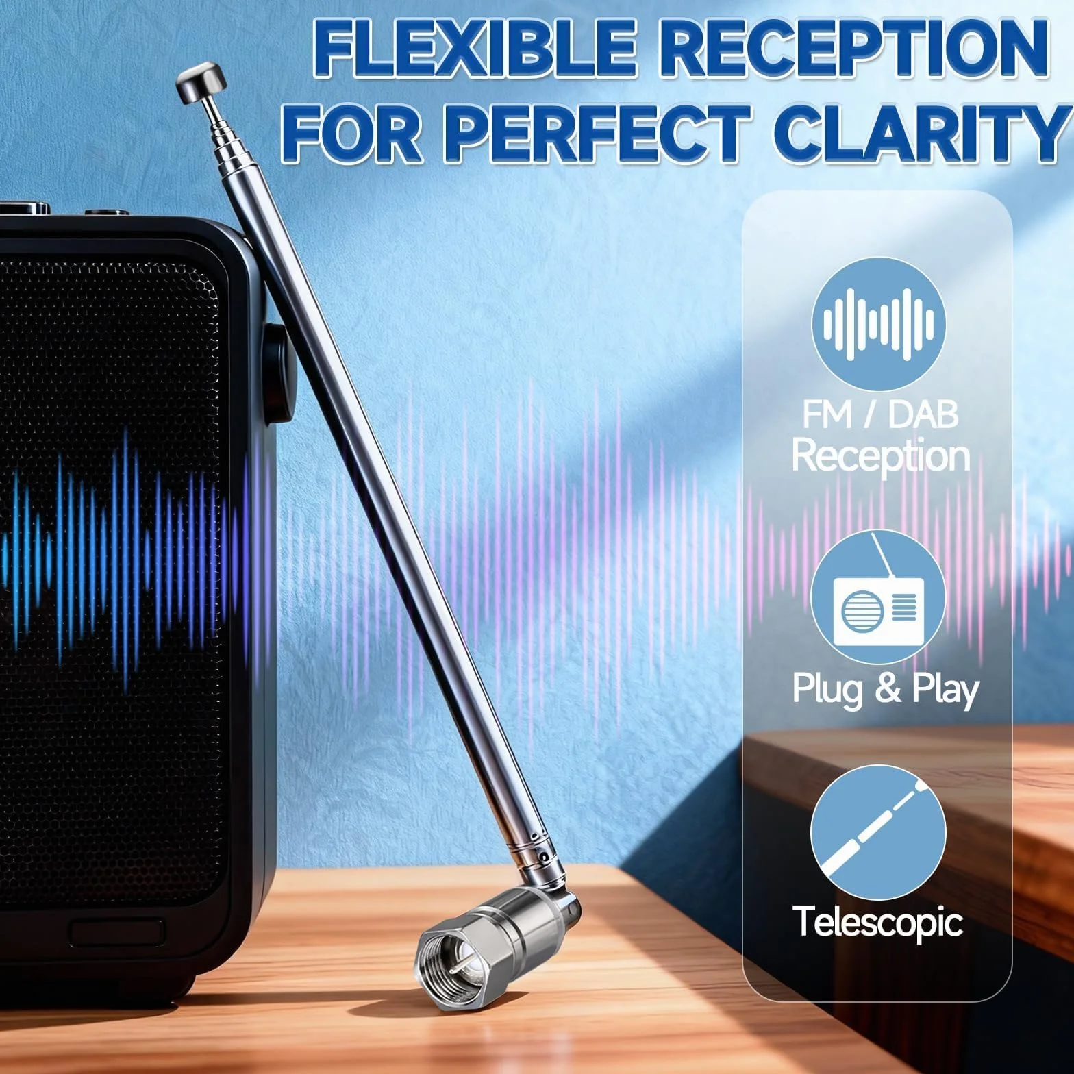 Bingfu antena radiowa FM kryty teleskopowa antena łańcuchowa HiFi przenośne radio 75 omów dla Philips Tivoli Sony Yamaha Onkyo Denon Pioneer System muzyczny Bose Wave Tuner odbiornik stereo Bluetooth