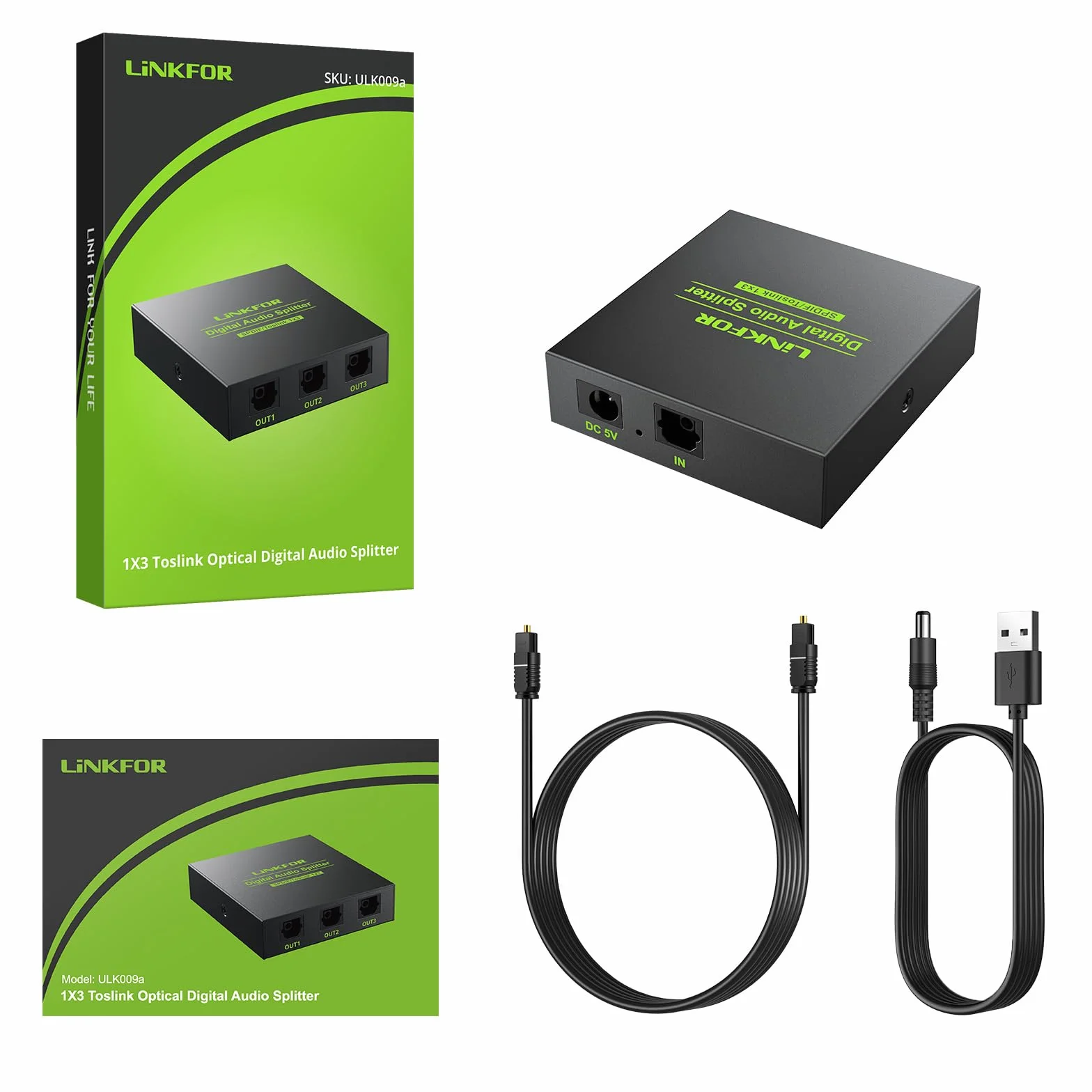 LiNKFOR Optyczny rozdzielacz audio 1x3 SPDIF Toslink rozdzielacz optyczny stop aluminium 1 IN 3 OUT obsługuje LPCM 2.0 DTS dla Dolby-AC3 kompatybilny z PS3 DVD HDTV STB