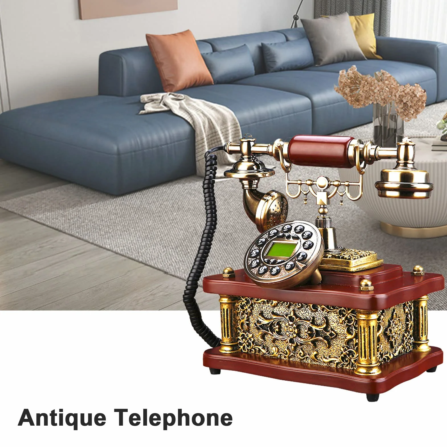 WangXLDD Telefon stacjonarny w stylu retro z przyciskiem, klasyczny vintage na biurko, przewodowy biurowy telefon z LCD do domu biura hotelu baru