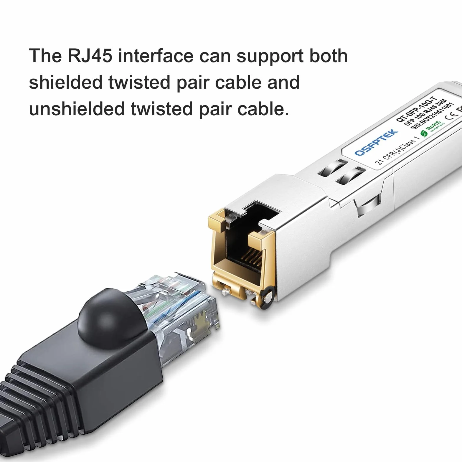 QSFPTEK 1,25G/2,5G/5G/10G-T SFP+ RJ45 30 m 10 Gb-T moduł miedziany 10GBASE-T nadajnik-odbiornik Mini-Gbic do Cisco SFP-10G-T-S, Ubiquiti UF-RJ45-10G, Mikrotik, do 30 m