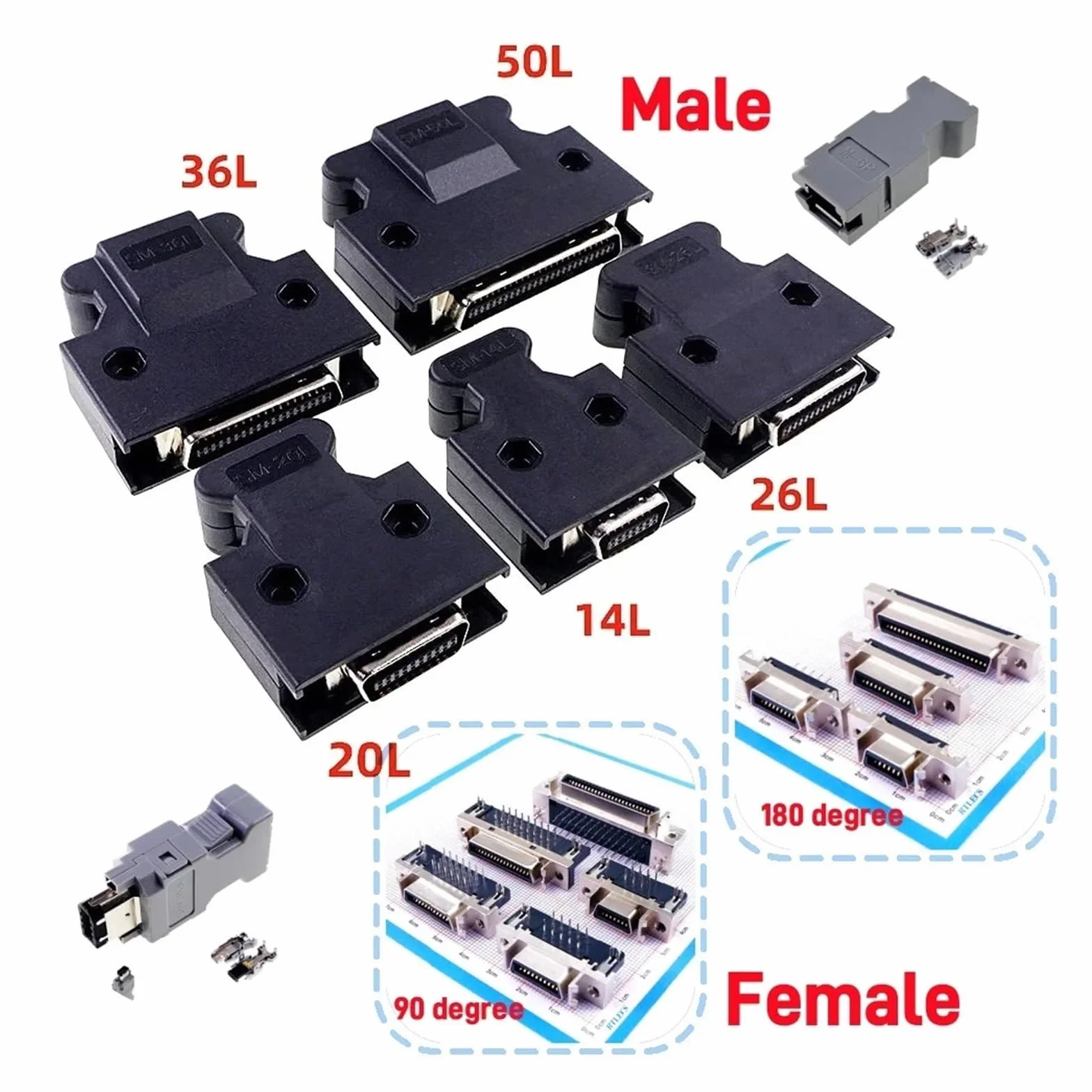 Męski adapter złącza jack mono, 1 5 20 szt. Złącze SCSI MDR 14 20Pin 26 36 50 Pozycje Wtyczka męska Gniazdo napędu(50 Pin Sm 50l,5pcs)