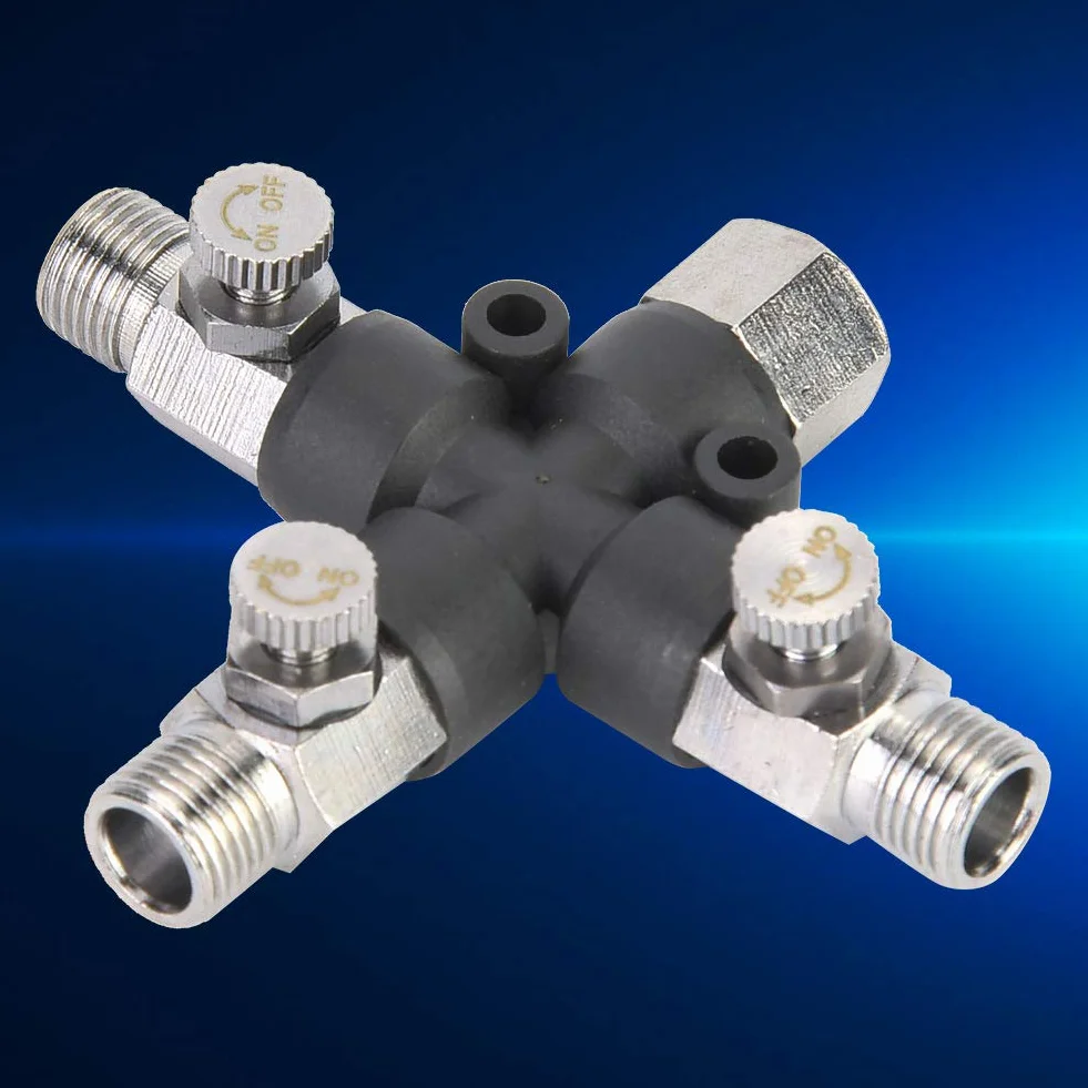 Zerodis Rozdzielacz 1/8 Airbrush 3-drożny metalowy rozdzielacz węża powietrza z zaworem nastawczym