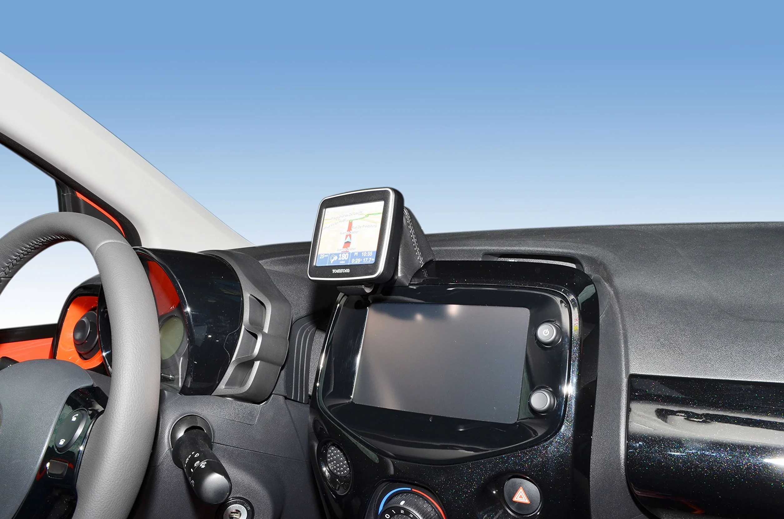 KUDA Uchwyt na telefon komórkowy pasujący do Citroen C1 & Peugeot 108 & Toyota Aygo od 2014 roku - konsola do smartfonów, telefonów komórkowych, nawigacji i innych – konsola ze sztucznej skóry, czarna