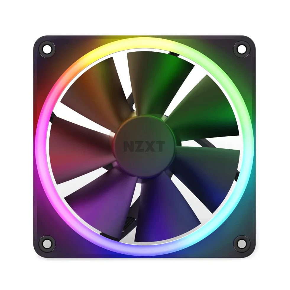 NZXT Wentylatory RGB F120 RF-R12TF-B1, zaawansowane dostosowanie oświetlenia RGB, ciche chłodzenie, potrójny wentylator (RGB i kontroler) wentylator 120 mm, czarny