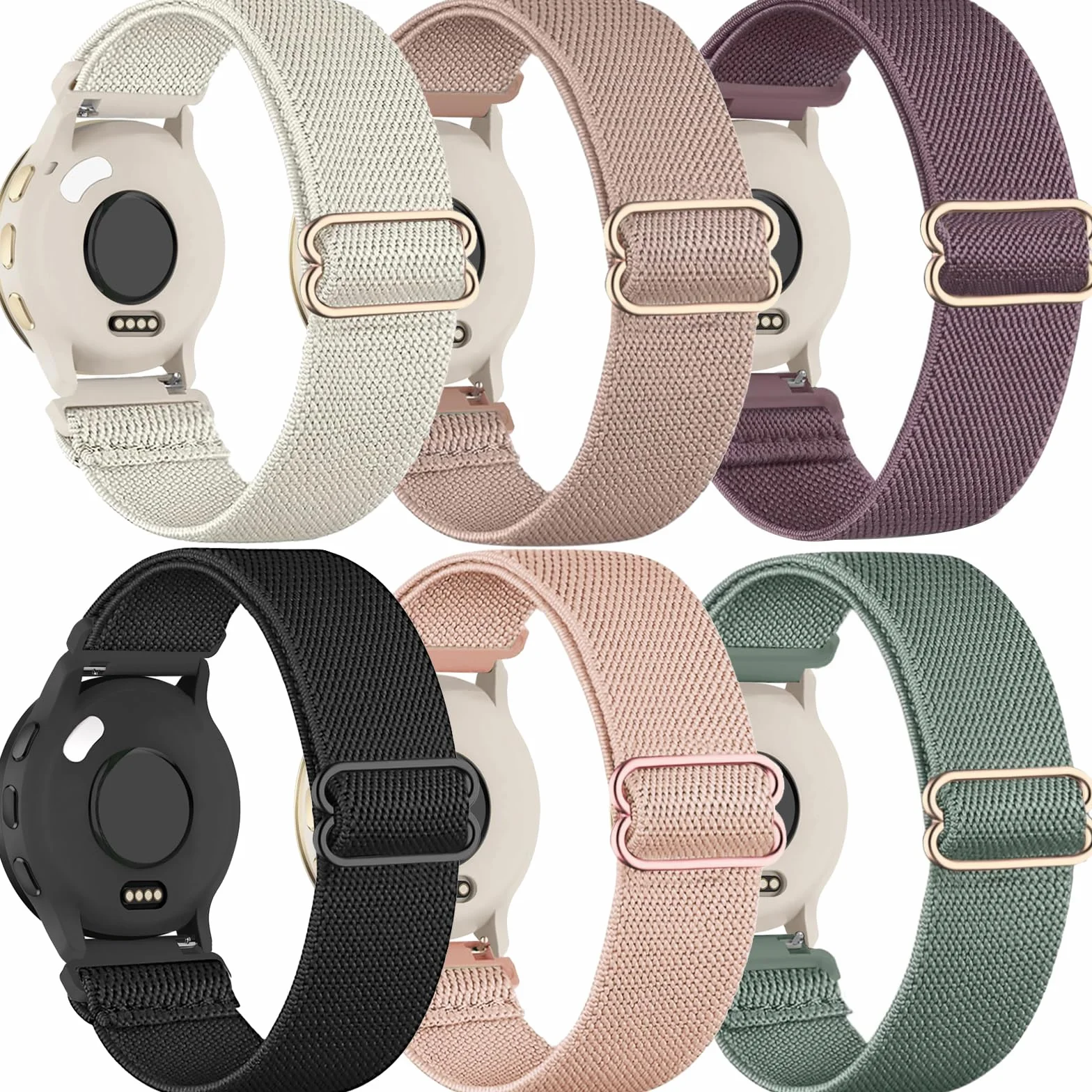 Rozciągliwe nylonowe paski do zegarków Garmin Venu 2S / Venu 3S / Vivoactive 4S / Vivomove 3S, elastyczne paski z pętlą 18 mm do zegarka Garmin Forerunner 255S/Forerunner 265S dla kobiet i