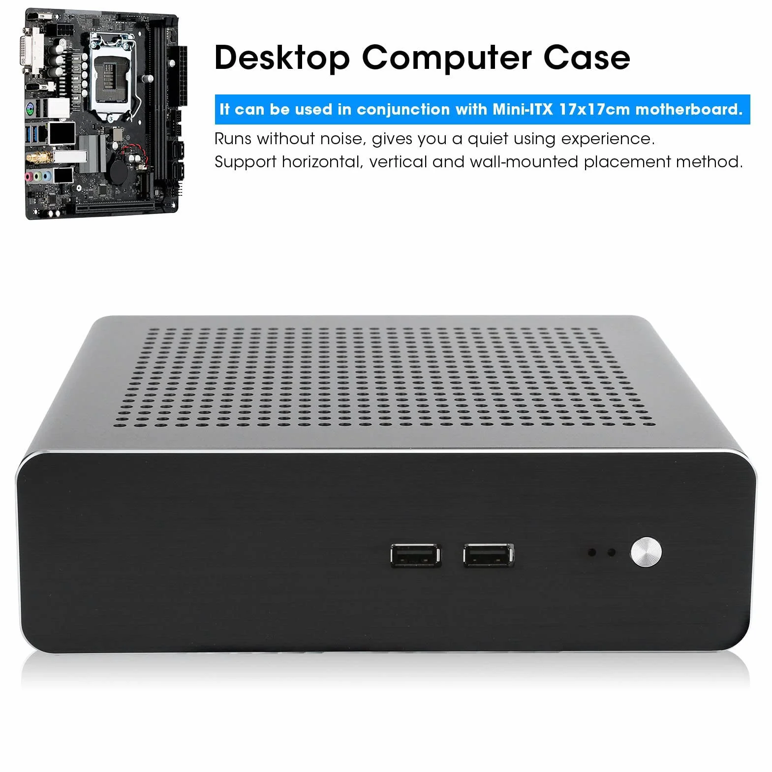 Ejoyous Obudowa Komputera Stacjonarnego W Całości Aluminiowa Obudowa HTPC G60S Mini ITX do Zasilacza DC ATX z 2 Opcjonalnymi Napędami USB 3 i Poziomym Pionowym Uchwytem ściennym do Domowego Biura