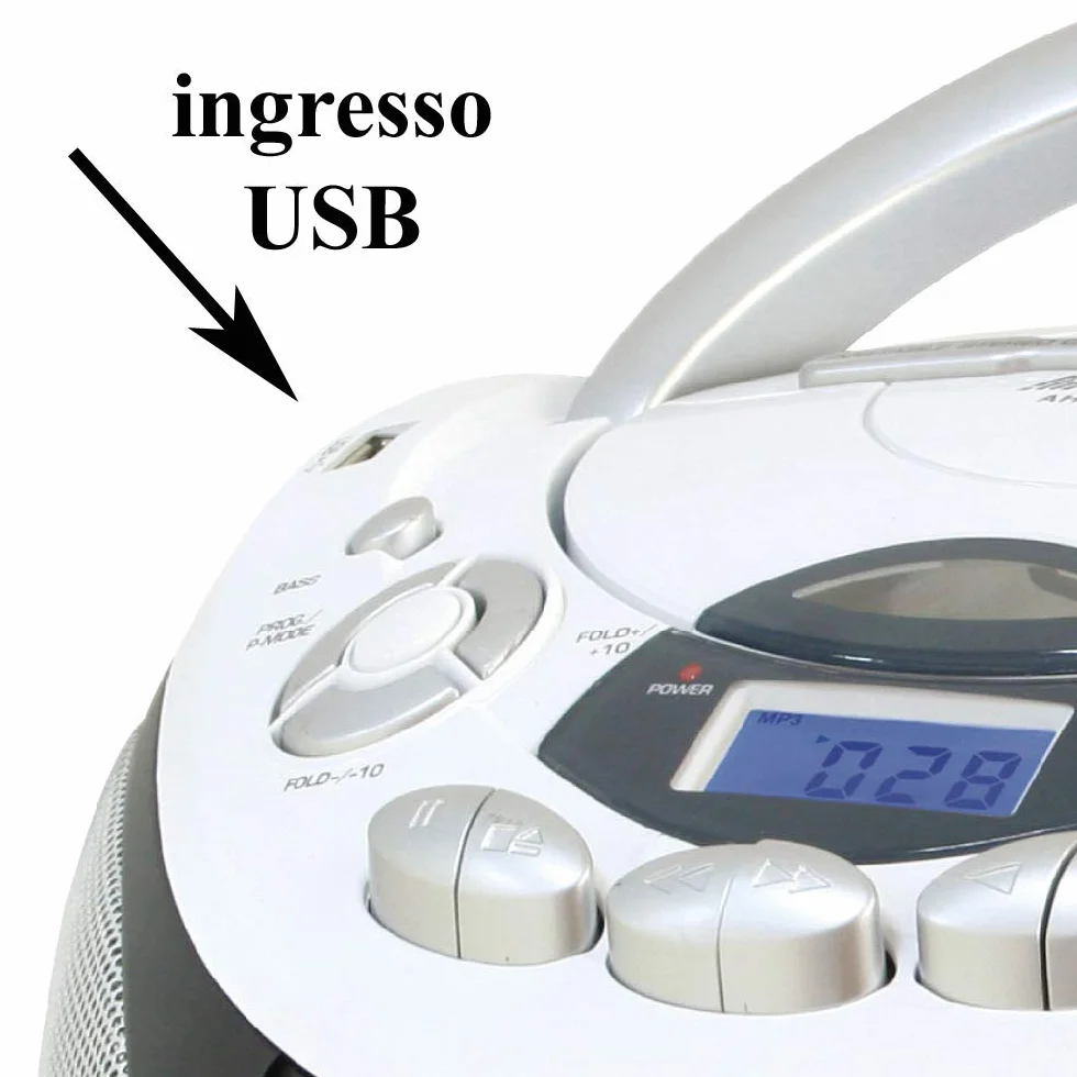 Majestic AH 2387R MP3 USB przenośny boombox z odtwarzaczem CD/MP3, wejściem USB, magnetofonem, gniazdem słuchawkowym, bez funkcji radia, biały