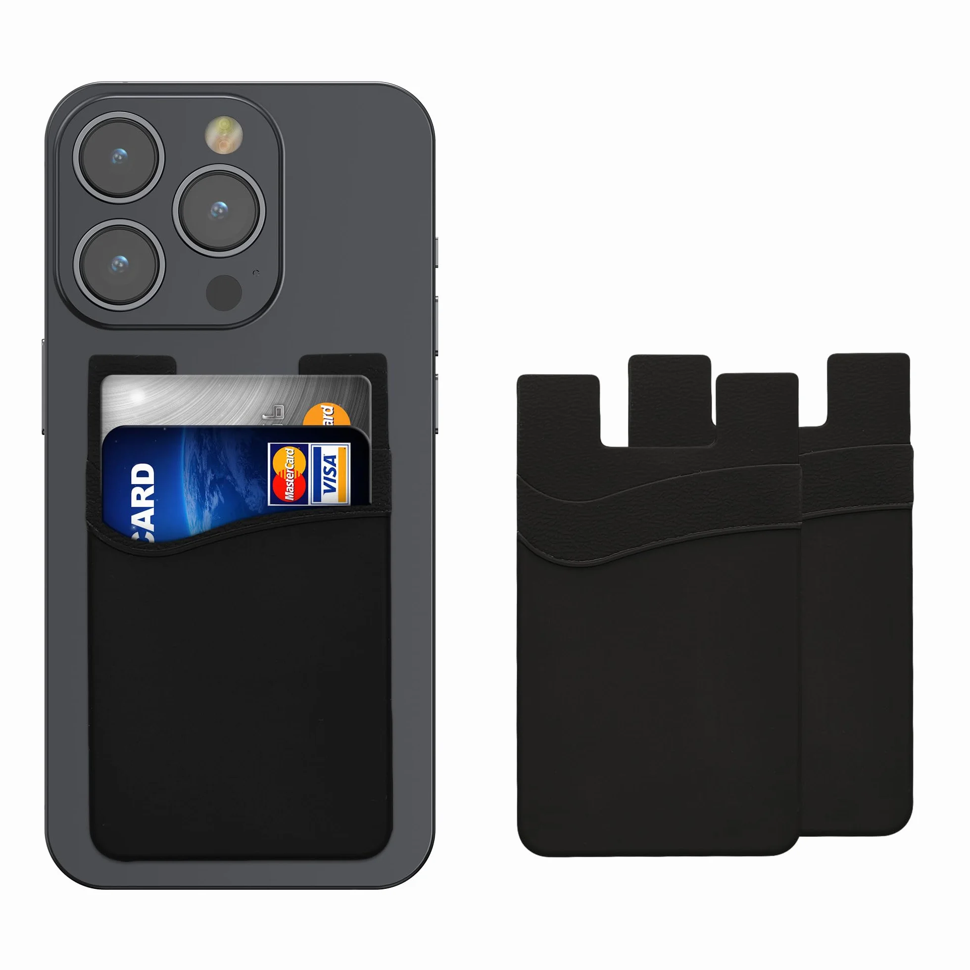 kwmobile Przyklejane etui na karty do telefonu (zestaw 3) - silikonowe etui na karty podwójne gniazdo portfel - przykleja się do tyłu telefonu - czarny/czarny/czarny