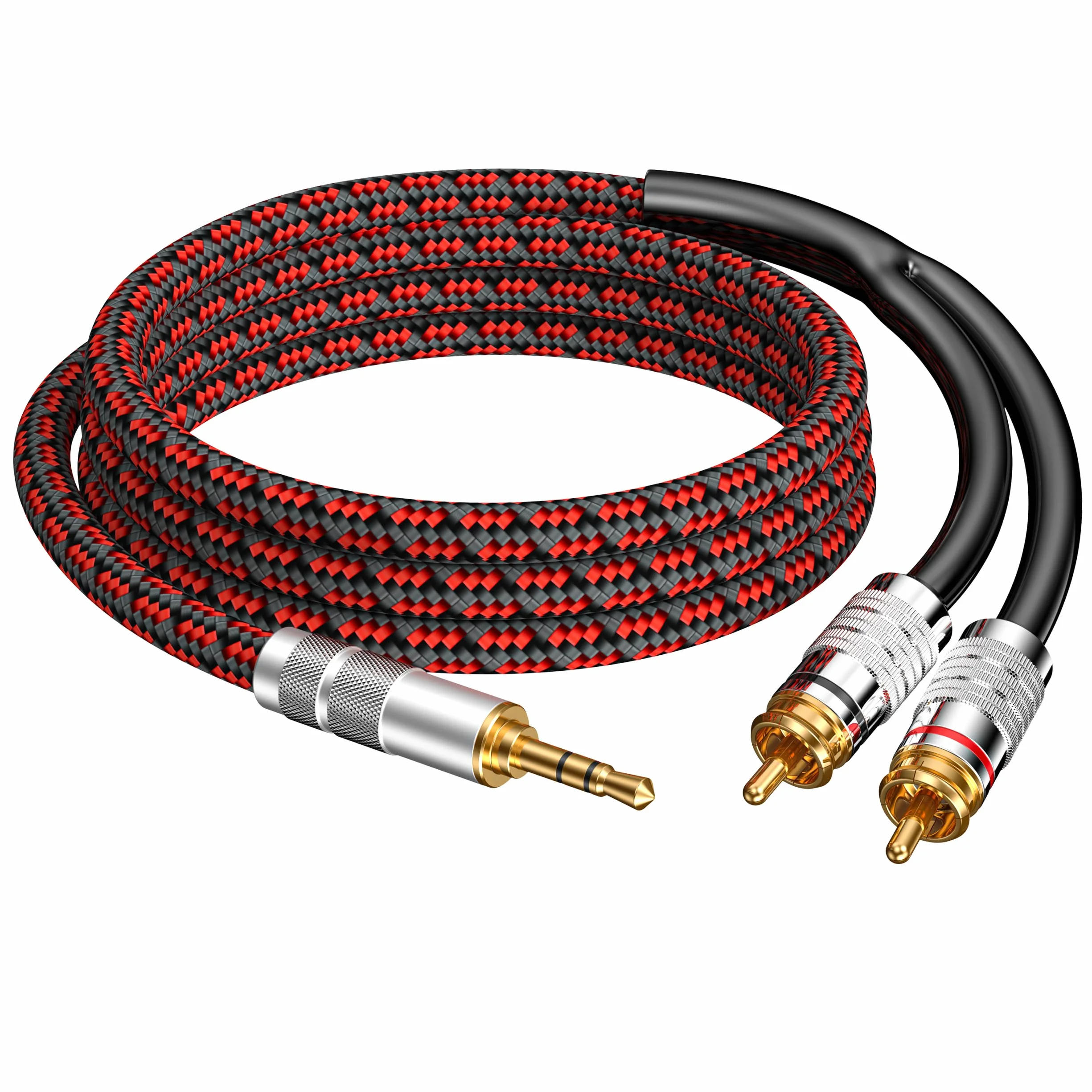 Kabel RCA na 3,5 mm, Aux na RCA adapter gniazda męskiego na męskiego gniazda audiofilskiego pleciony pozłacany przewód audio Y do smartfonów, tabletów, głośników, MP3, HDTV i innych