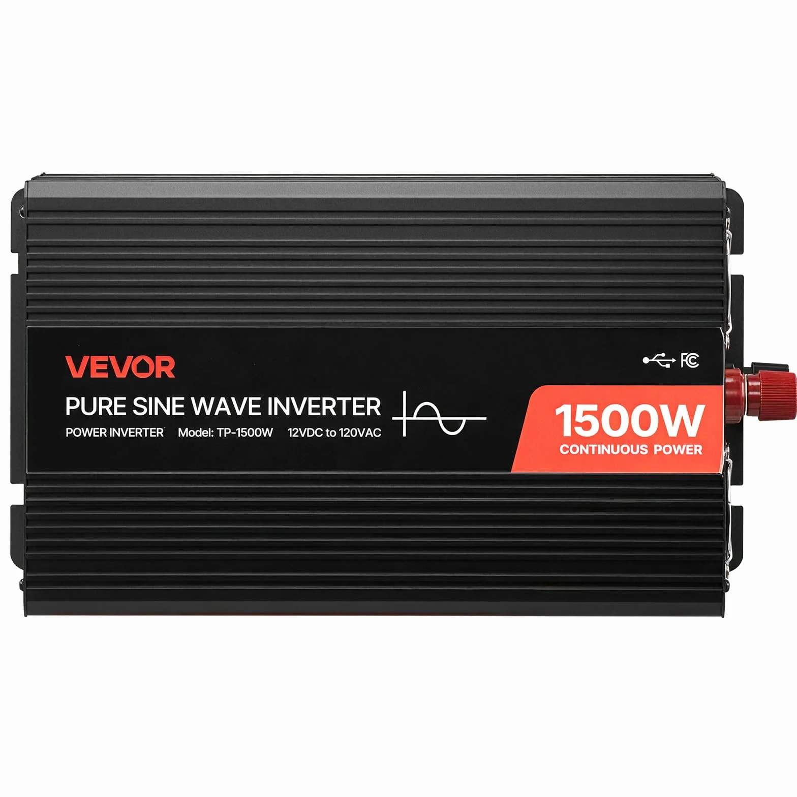 VEVOR Falownik prądu 1500 W, falownik sinusoidalny 12 V DC na 230 V AC, konwerter ładowarki samochodowej z pilotem zdalnego sterowania, portami USB i typu C, 2 gniazda AC do kampera
