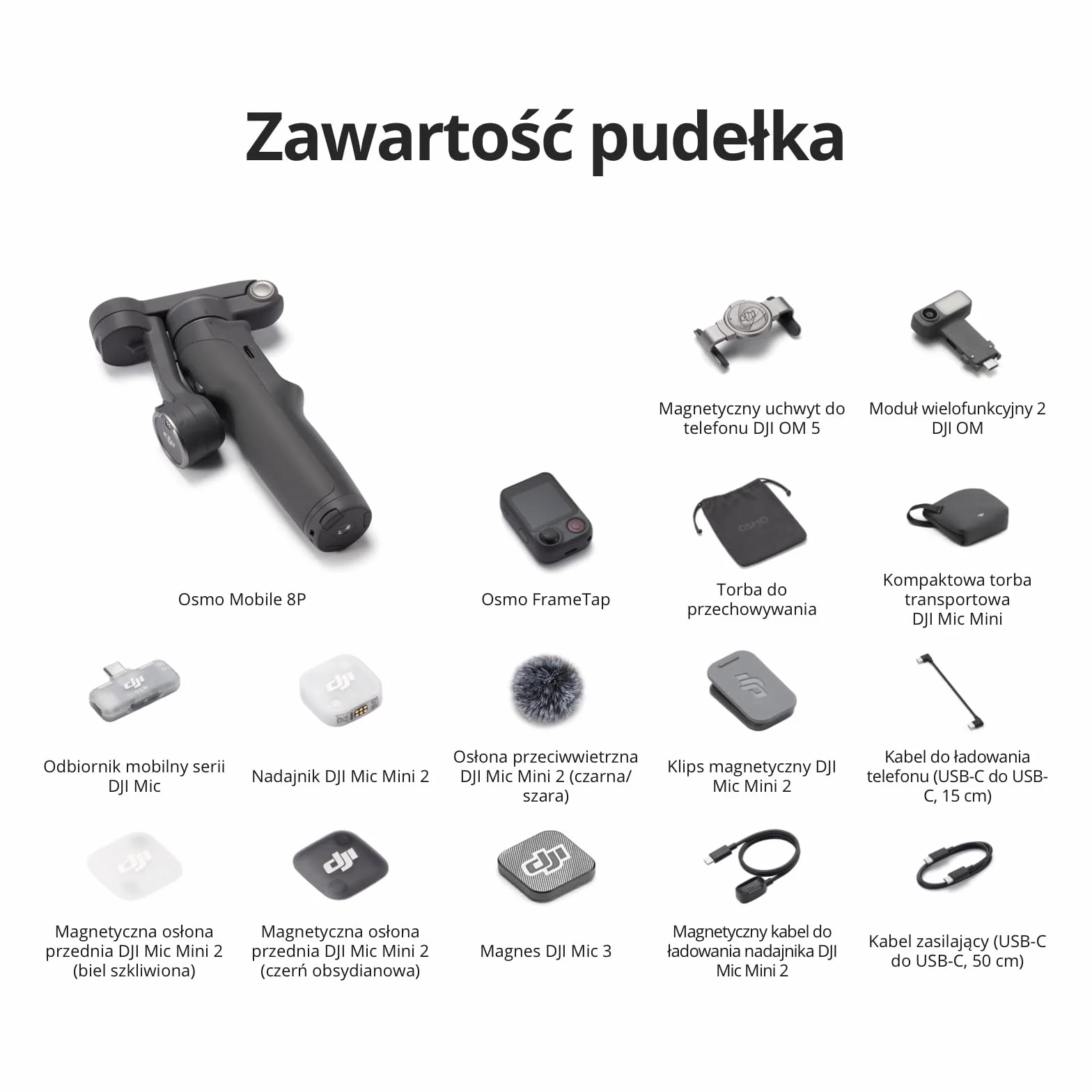 Osmo Mobile 8P+nadajnik Mic Mini 2, gimbal smartfon, mikrofon bezprzewodowy | Stabilizator do iPhone’a i Androida, szczegółowy dźwięk, DJI OsmoAudio, redukcja szumów, stabilizacja 3-osiowa