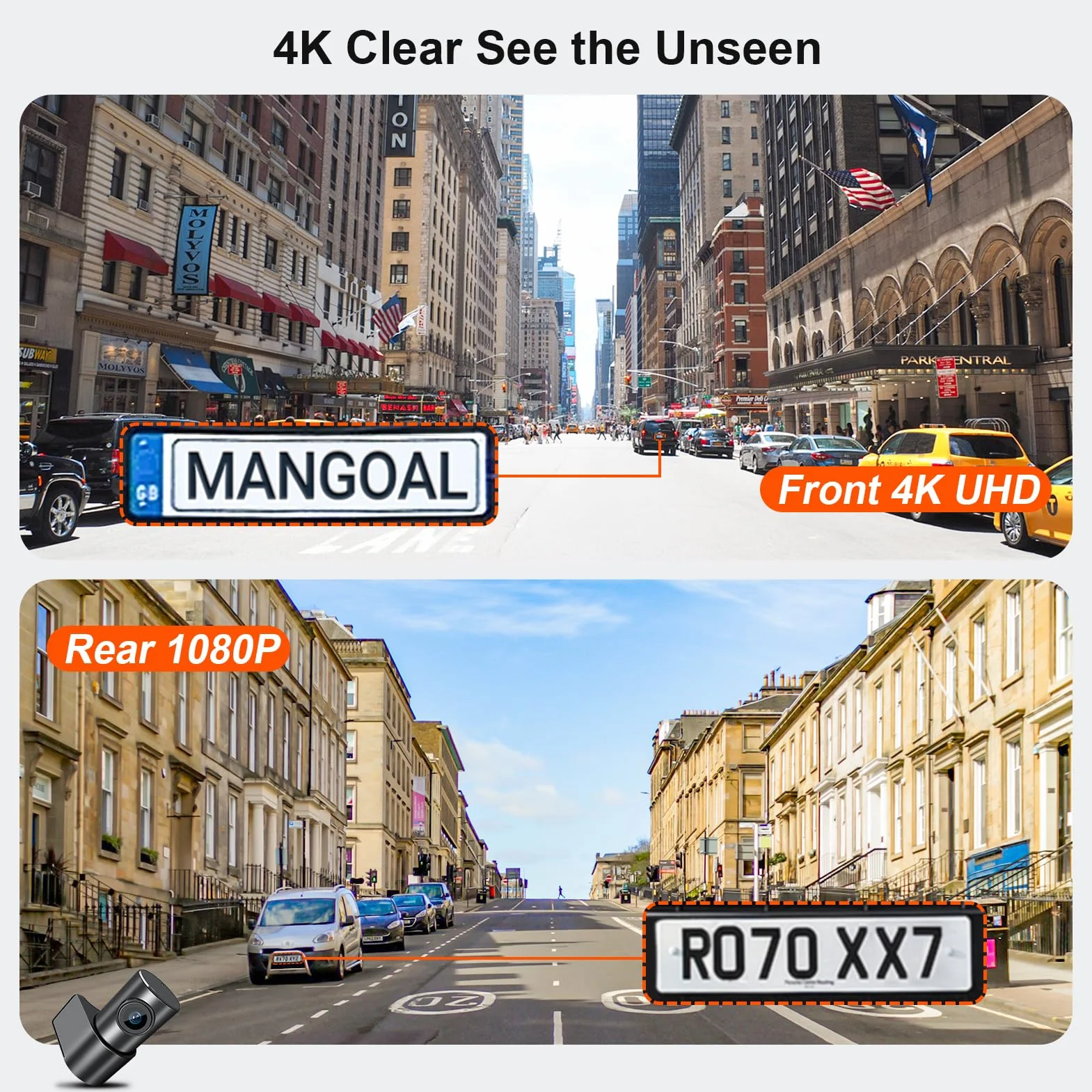 MANGOAL 4K+1080P Kamera samochodowa Przodu i Tyłu,Wygląd OEM Dash Cam, Dotyczy do Volvo XC60 2018 2019 2020 2021(Model C),T5 T6, Nagrywanie w pętli,Czujnik G,WiFi & App,Łatwy w instalacji,Karta 128 GB