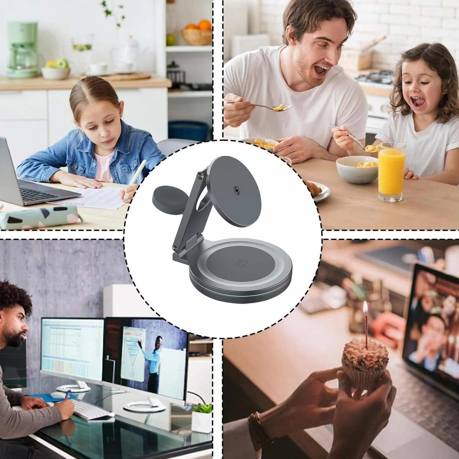 Stacja ładowania telefonu, stacja ładowania telefonu Magnetyczny uchwyt na | Stacja ładująca Obrotowa konstrukcja o 360° Magnetyczny uchwyt