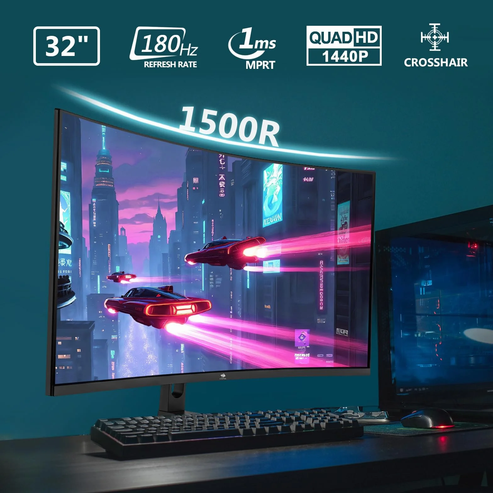 Z-Edge 32-calowy zakrzywiony monitor do gier PC 2K QHD (2560x1440), 1ms, 170 Hz, FreeSync, Regulowane nachylenie, 1500R VA, 2×DP1.4 &2×HDMI2.0, 3000:1, RGB, VESA 75 * 75mm (kabel HDMI w zestawie)