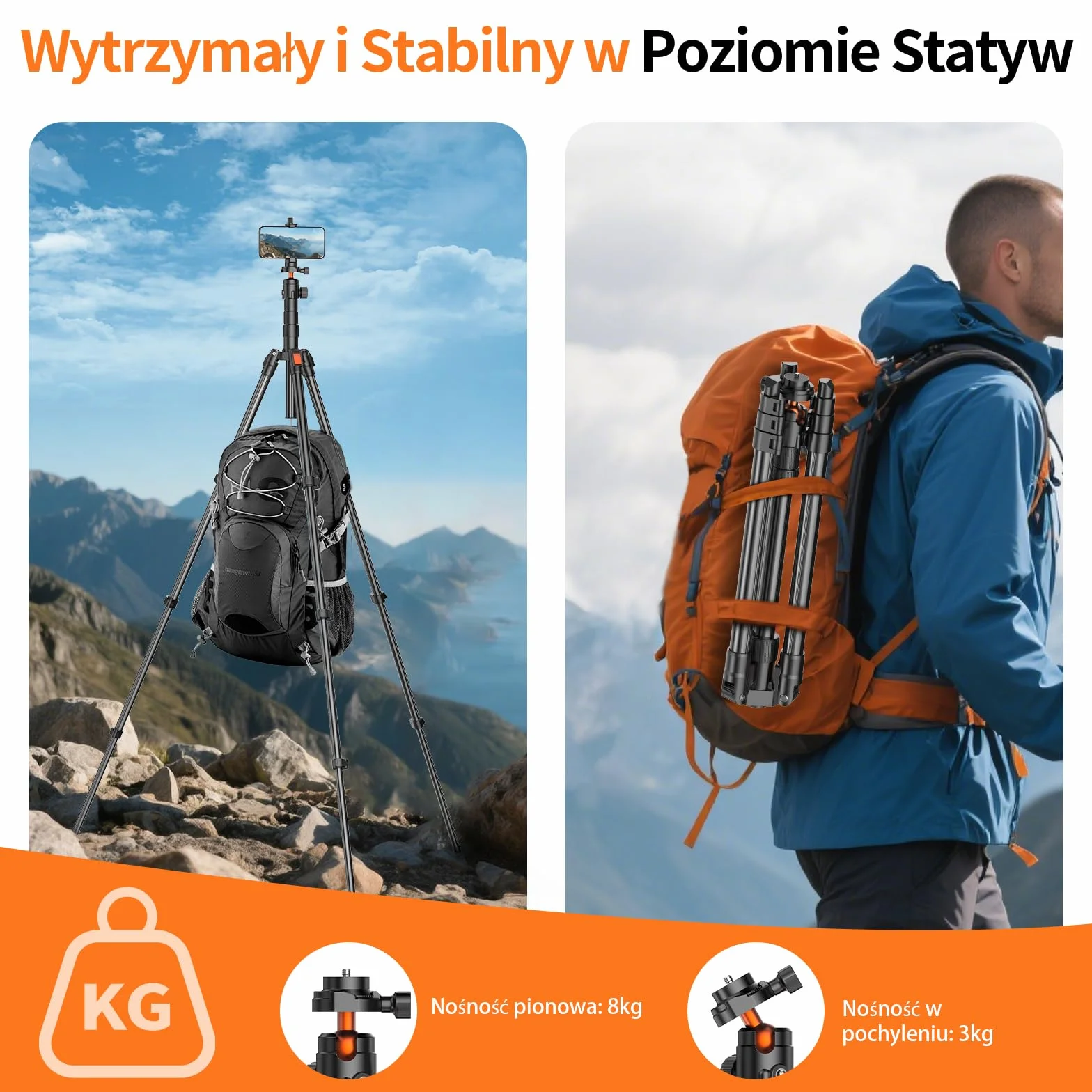 180cm Statyw do Aparatu, Aluminiowy Statyw do Telefonu z Torbą,Lekki Statyw Fotograficzny z Głowicą Kulową 360° i Nośnością 8 Kg, Tripod do Aparatów DSLR/Smartfona/Światła Pierścieniowego/Projektorów