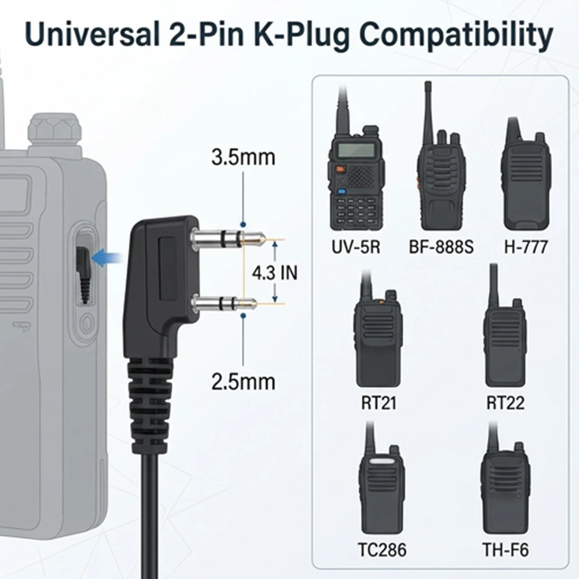 Słuchawki Walkie Talkie z mikrofonem 2-pinowy zestaw słuchawkowy z rurką akustyczną, dwukierunkowa słuchawka radiowa do Baofeng BF-888S UV-5R Retevis RT22 RT21 H777 Arcshell AR-5 2-drożne radio (5