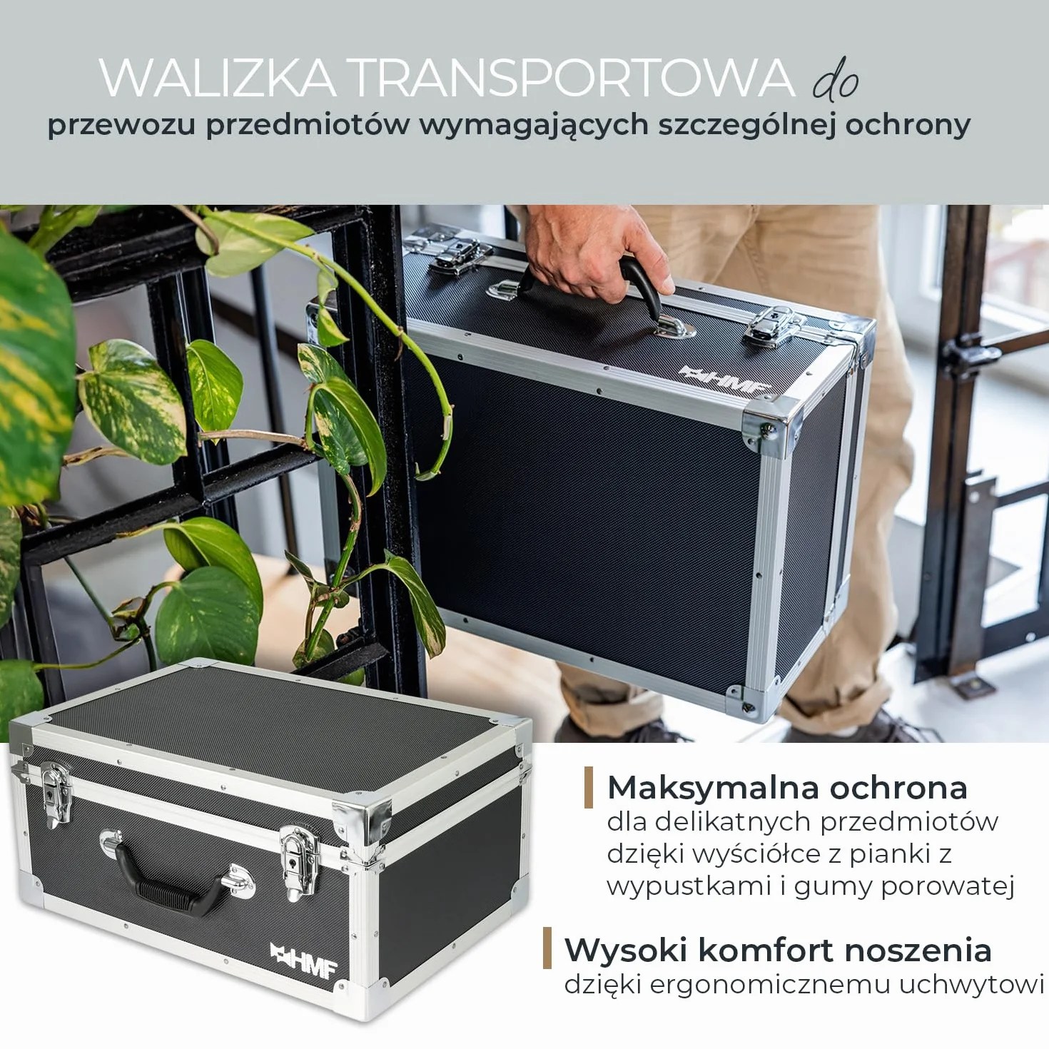 HMF 18441-02 walizka do przechowywania, walizka transportowa, rama aluminiowa, 48 x 32 x 22,5 cm, czarna