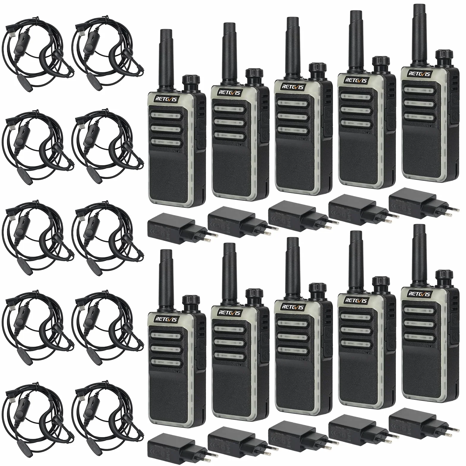 Retevis RB666 Walkie Talkie Small Professional, PMR446 Wireless Clone Krótkofalówka Szybka ładowarka do ładowania, VOX Portable Walkie Talkie ze Słuchawkami do Szkoły, Hotelu (10 Szt., Czarny)