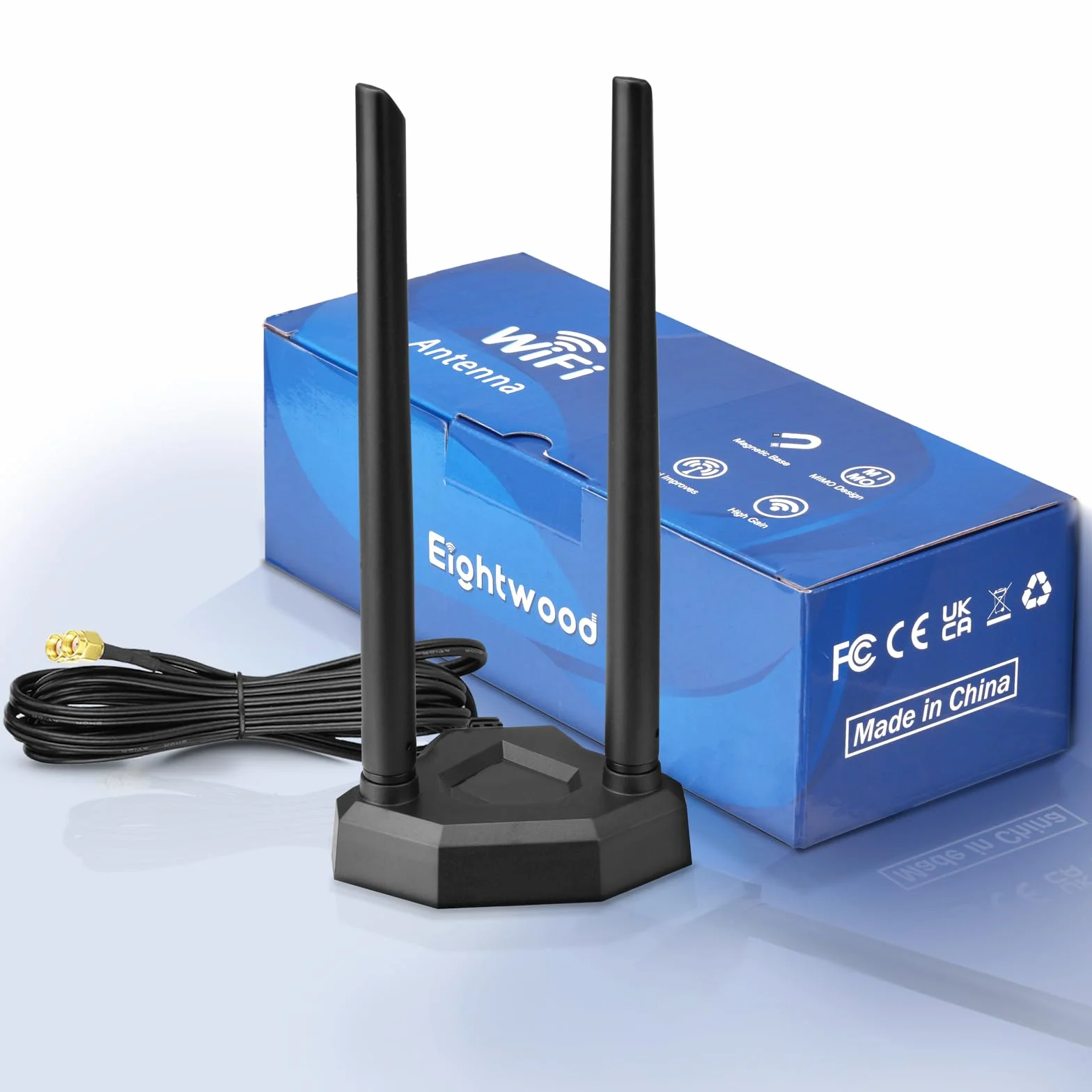 Eightwood Dwuzakresowa antena WiFi 2,4 GHz 5 GHz RP-SMA antena WiFi z kablem przedłużającym 2 m do komputera stacjonarnego PCI PCIe WiFi karta Bluetooth bezprzewodowy router sieciowy