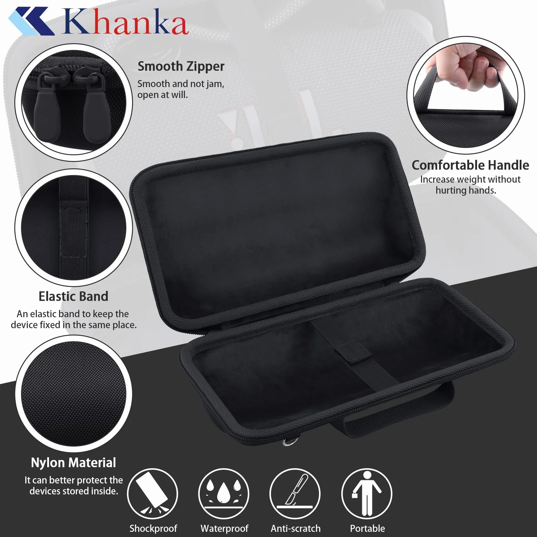 Khanka do ładowania JBL Charge 6/ Charge 5/ Charge 4 Przenośny głośnik Bluetooth Podróżny sztywny futerał transportowy z opaską na ramię, tylko etui, czarny, JBL Charge 6, Minimalistyczny