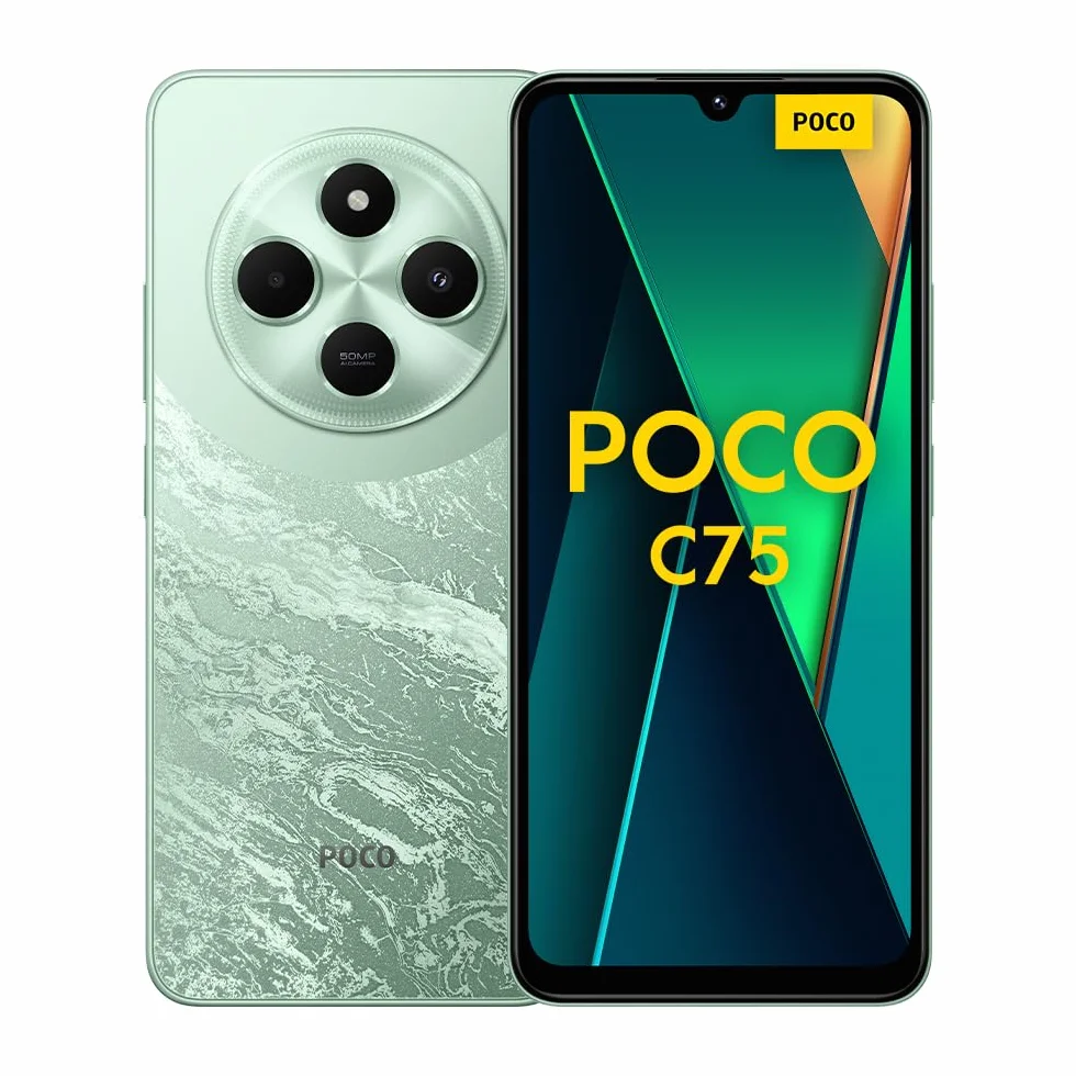 Xiaomi POCO C75 4G zielony smartfon 8 + 256 GB, 2,0 GHz, wciągający wyświetlacz 17.5 cm, masywna bateria 5160 mAh, przezroczysty podwójny aparat AI 50 MP, potężny ośmiordzeniowy procesor (wersja
