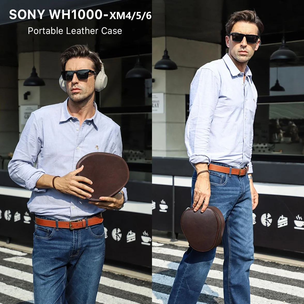 Etui na słuchawki z prawdziwej skóry kompatybilne z Sony WH-1000XM6, WH-1000XM5, WH-1000XM4, przenośne bezprzewodowe etui do przechowywania słuchawek, ręcznie robione etui ochronne ze skórzanym
