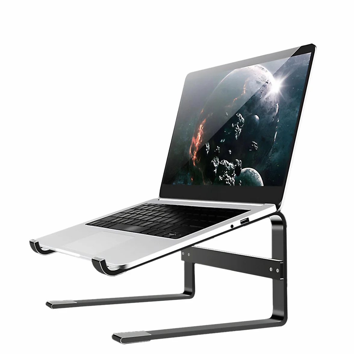 MMOBIEL Stojak na Laptopa Wysoki od 10 do 18 cali - Wentylowany na Laptopa Uniwersalny - Stojak na Biurko Kompatybilny z MacBook, Notebook, ASUS i innymi - Wraz Narzędziami - Czarne Aluminium