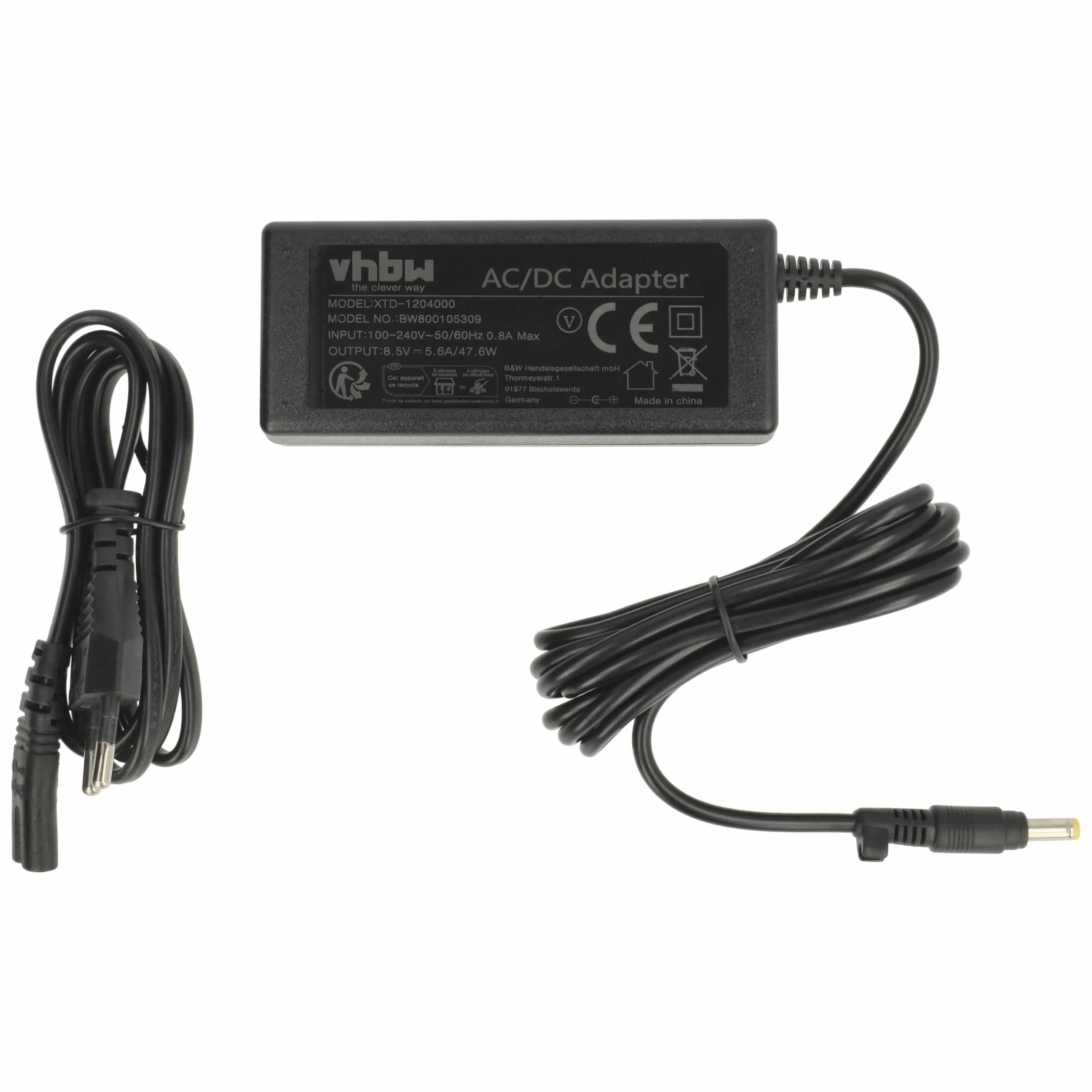 vhbw 220V Kabel ładujący, ładowarka 48W (8,5V/5.6A) z okrągłym złączem do Sony Playstation 2, PS2, PS2 Slim Line, wersja 70004,75004,77004