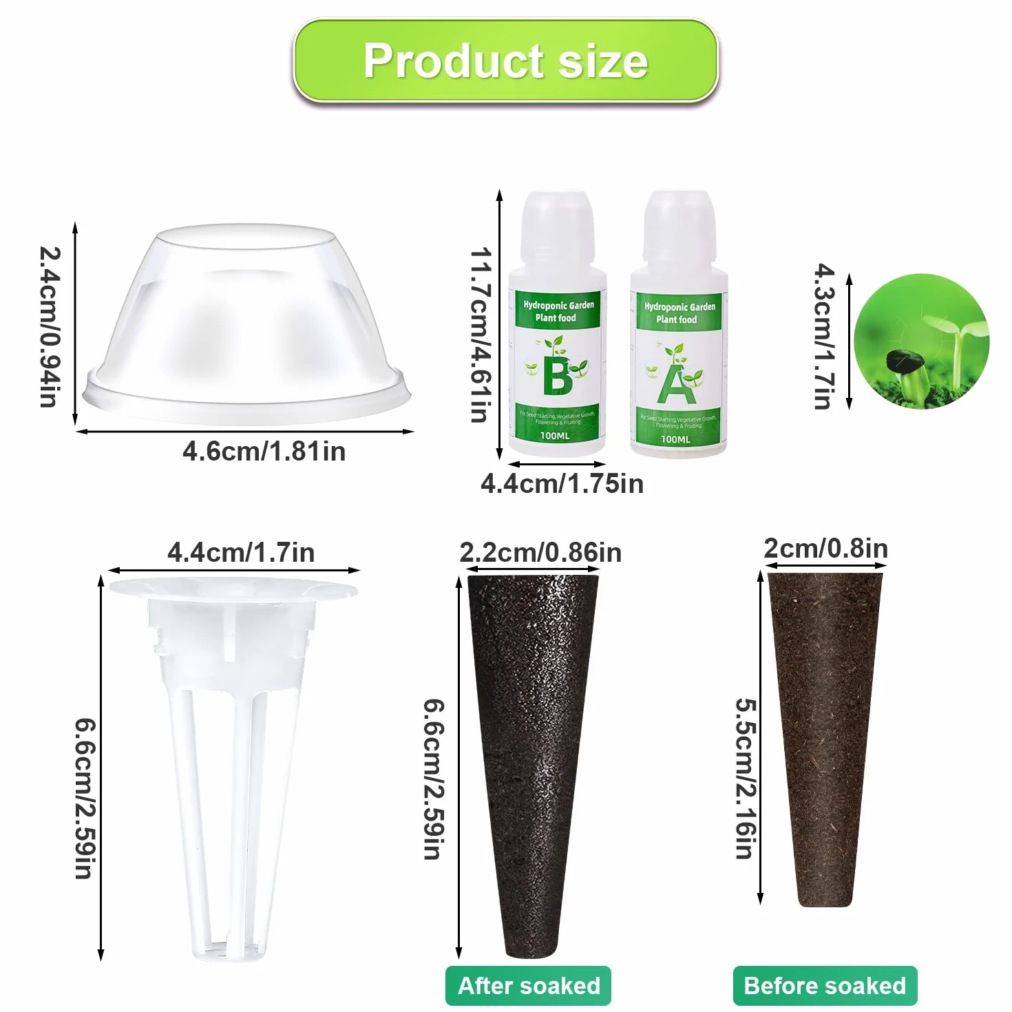 122 szt. Zestaw Straków Nasion, Akcesoria Hydroponiczne do Uprawy Zestaw do Uprawy Wszystkiego z 30 Gabkami do Uprawy, 30 Koszy do Uprawy, 30 Kopul do Uprawy, 2 100 Ml Pokarmu dla Roslin