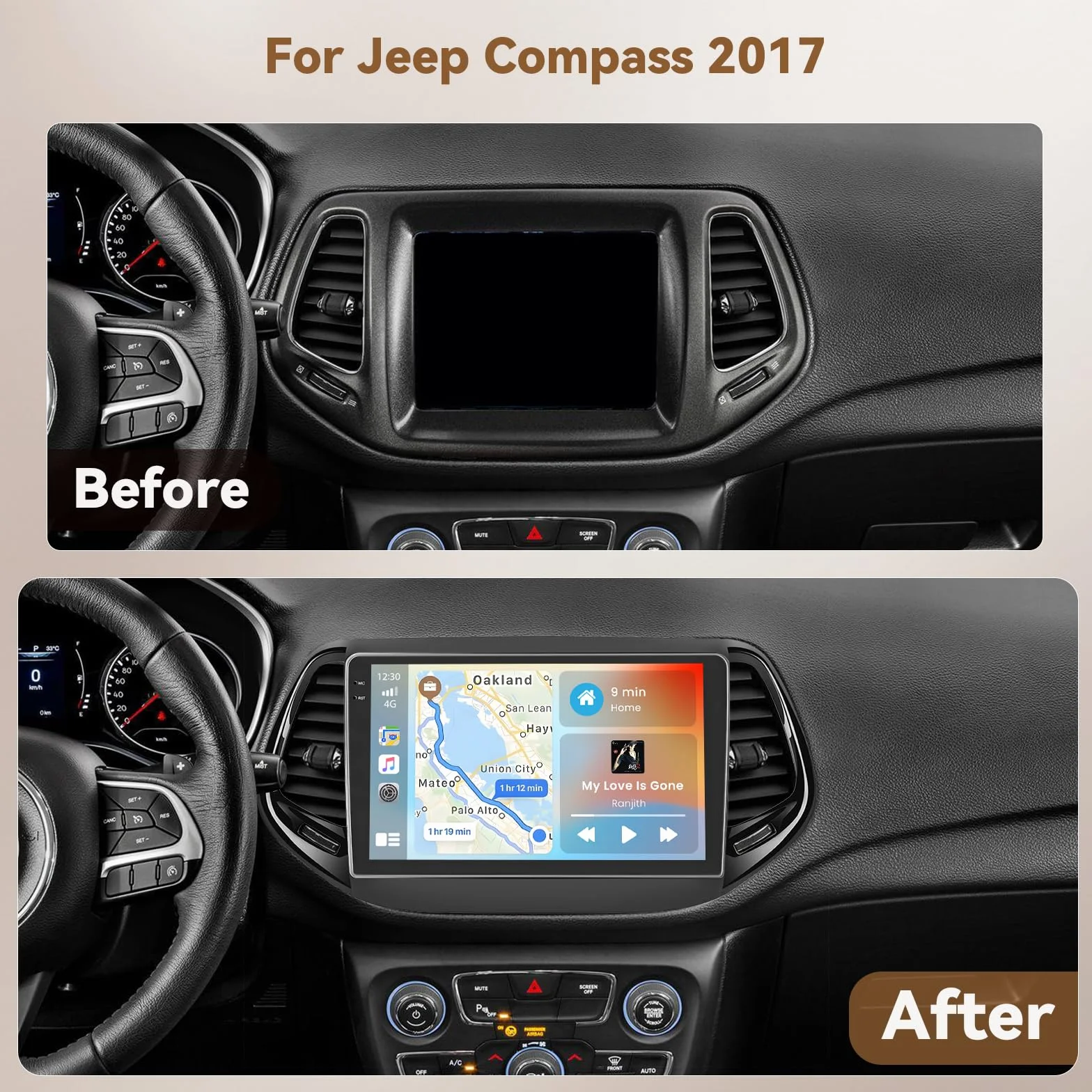 Android 15 4 + 128 G radio samochodowe do Jeep Compass 2017 z ekranem dotykowym 10,1 cala, radio samochodowe 2DIN z bezprzewodowym Carplay Android Auto, FM/RDS Radio BT GPS WiFi kamera cofania