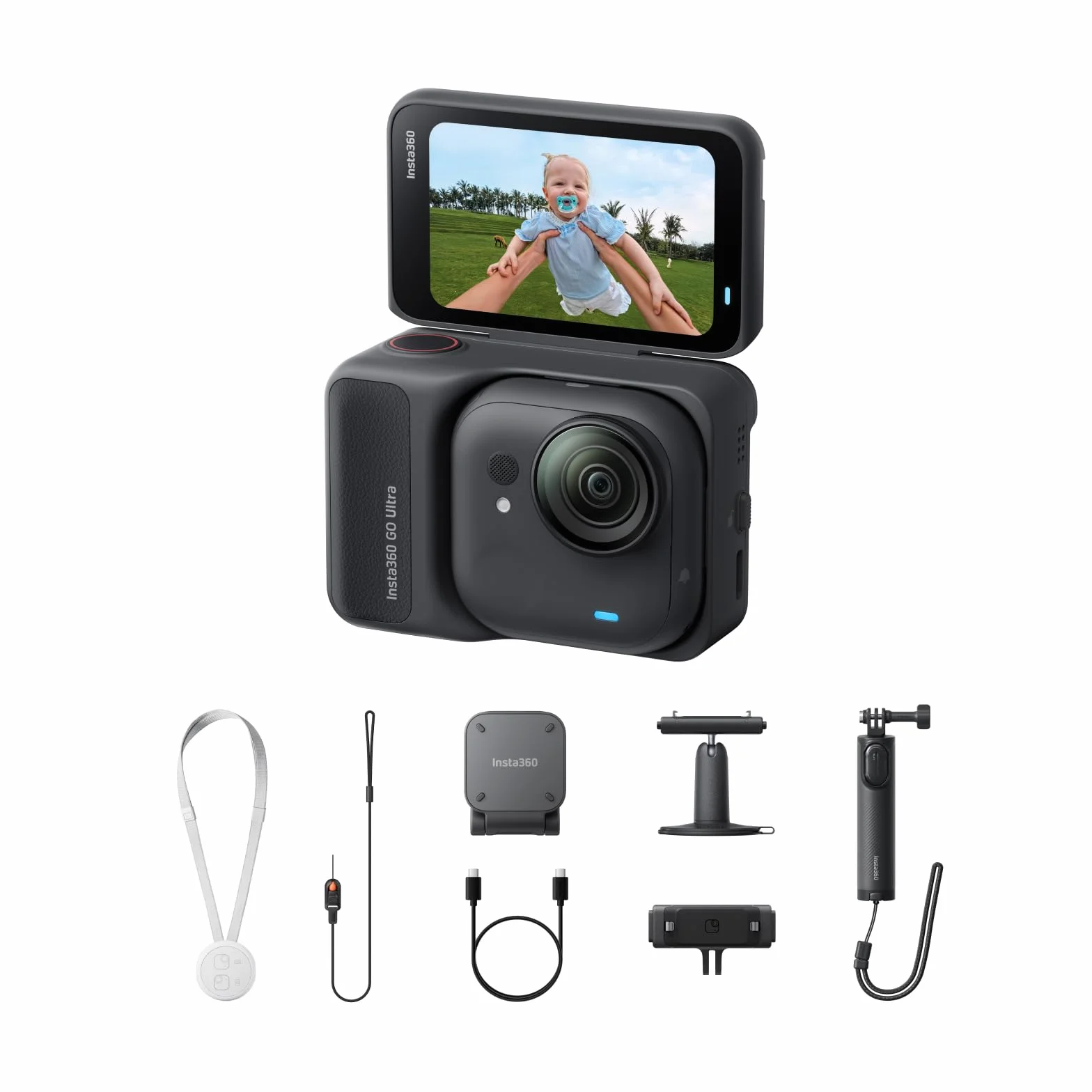 Insta360 GO Ultra Pack Creator Czarny Noc - kamera sportowa 4K bez użycia rąk, nadający się do noszenia, doskonała w słabym świetle, montaż w dowolnym miejscu, stabilizacja FlowState, ładowanie 200