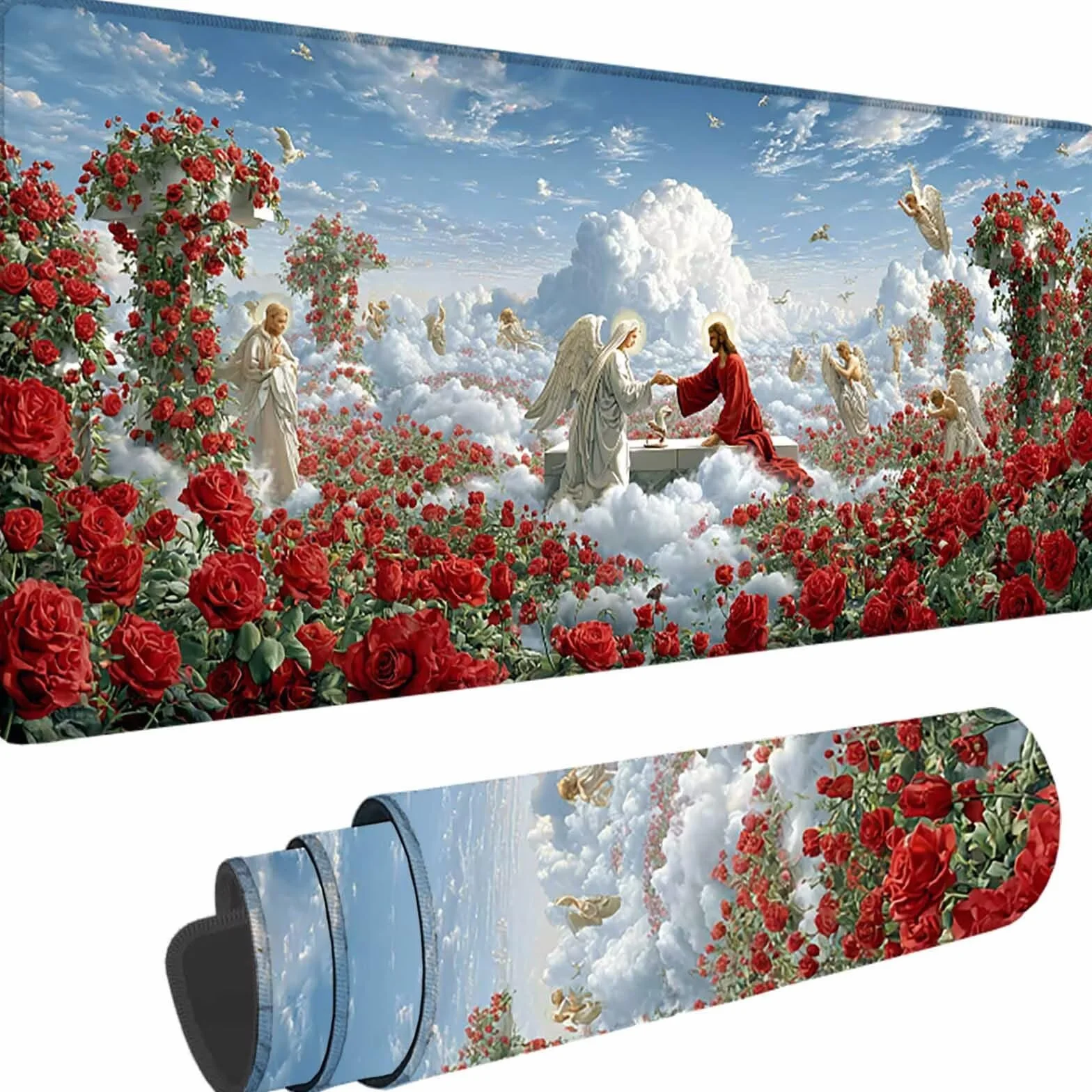 Podkładka pod mysz XXL 1600 x 800 x 3 mm, czerwona zmywalna podkładka pod mysz, anioł akcesoria do gier, z antypoślizgową gumową podstawą na biurko do komputera, pracy, domu, prezent dla mężczyzn l
