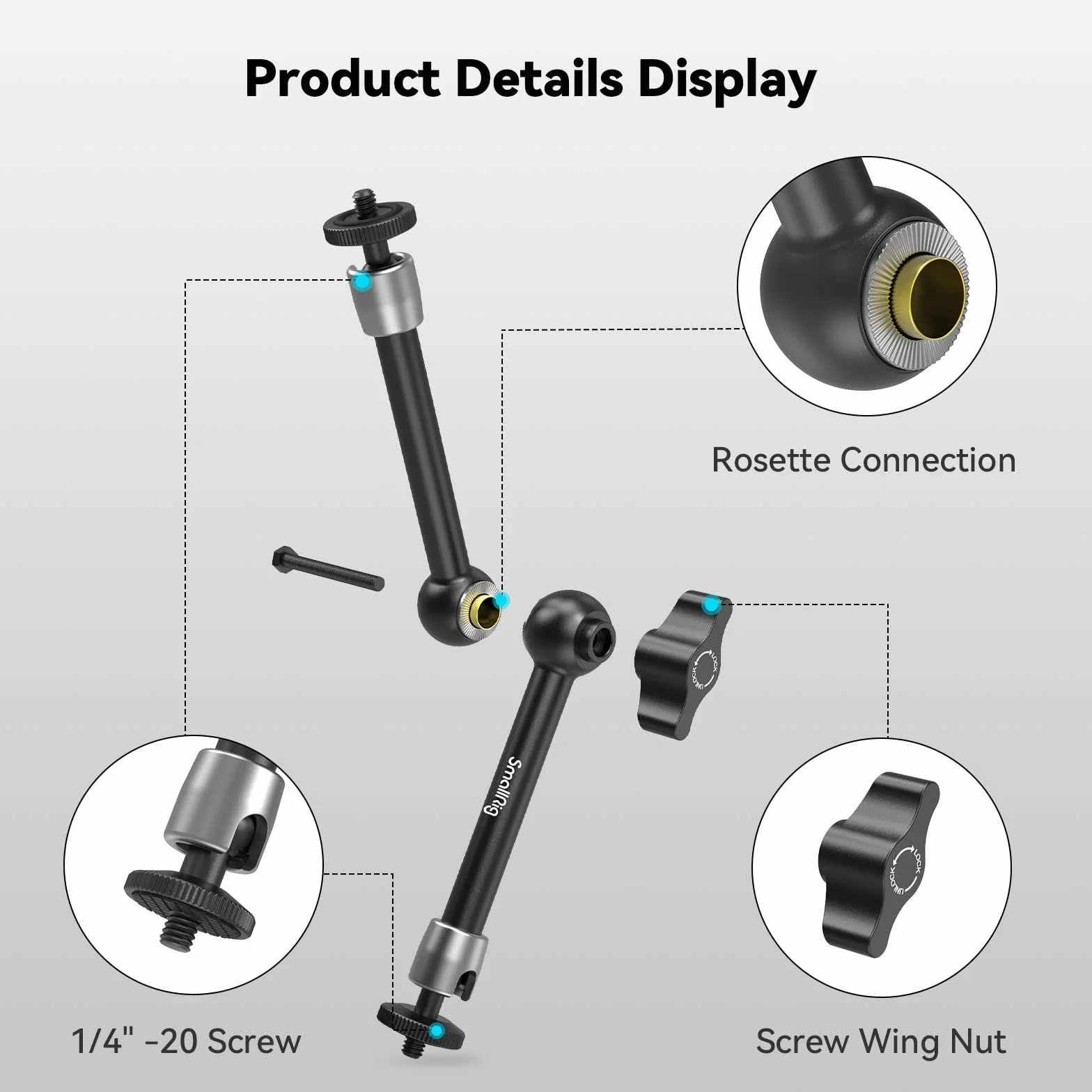 SMALLRIG Adjustable Articulating Magic Arm 11 cali Regulowane Magiczne Ramię Cierne z Gwintem 1/4 do Monitor LCD DSLR Camera Rig - 2066B