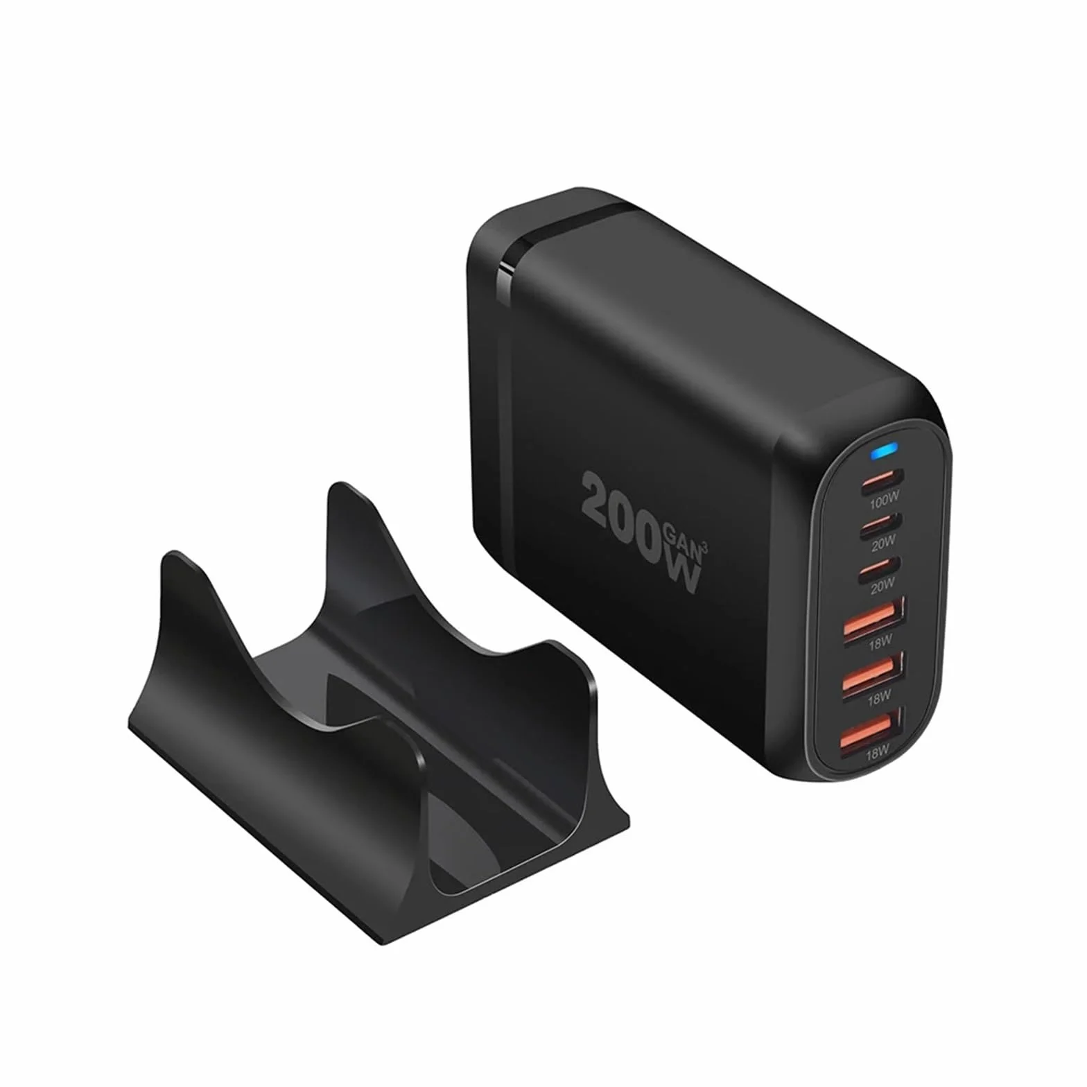 Szybka Ładowarka USB C 200 W. 6-portowa Stacja Ładująca Z Koncentratorem Blokowym. Zasilacz Do Laptopa Szybki Sejf(Black)