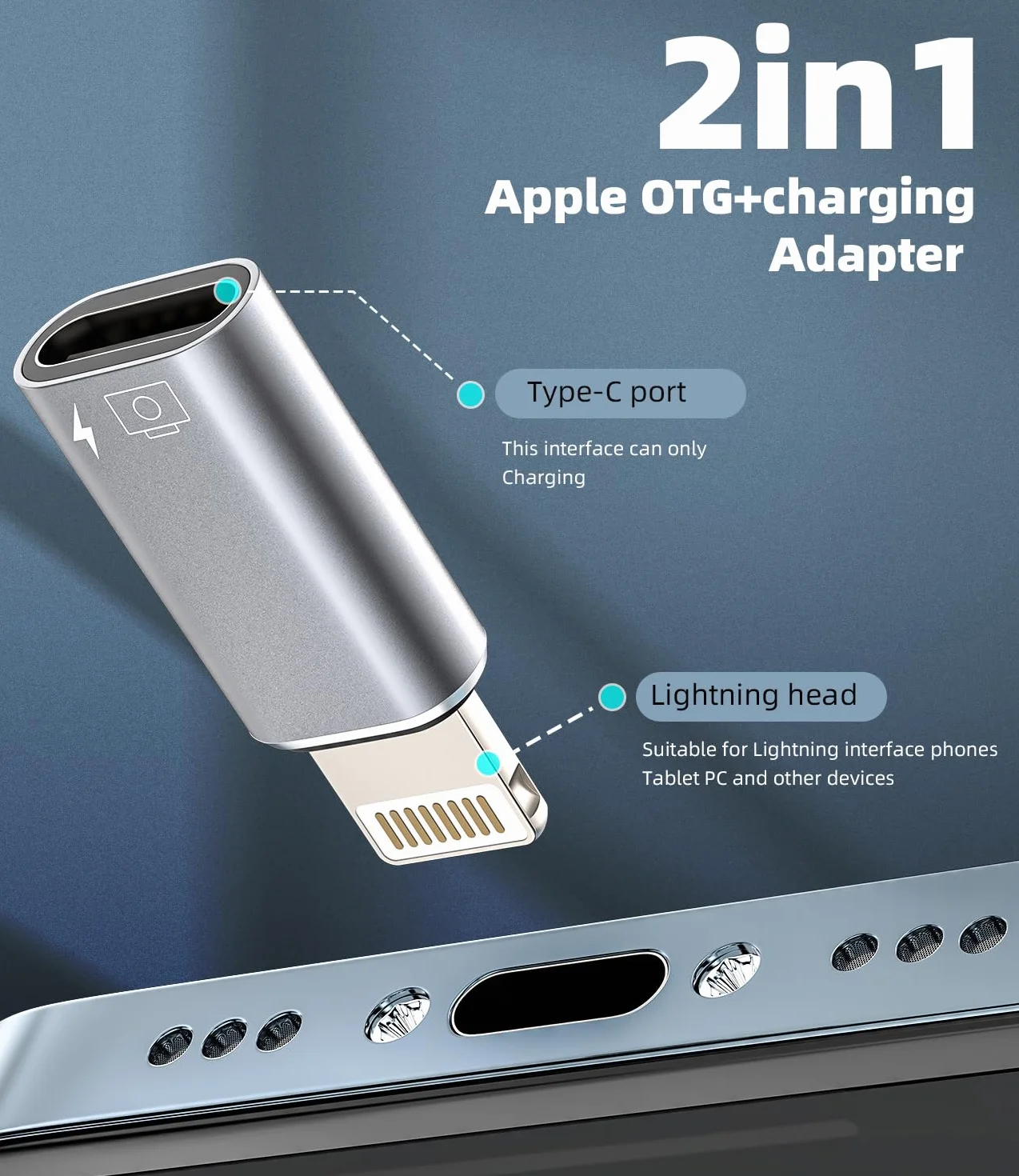 Adapter USB-C żeński do męskiego Lightning OTG zestaw 2 do iPhone'a 14 Pro Apple MFI certyfikowany