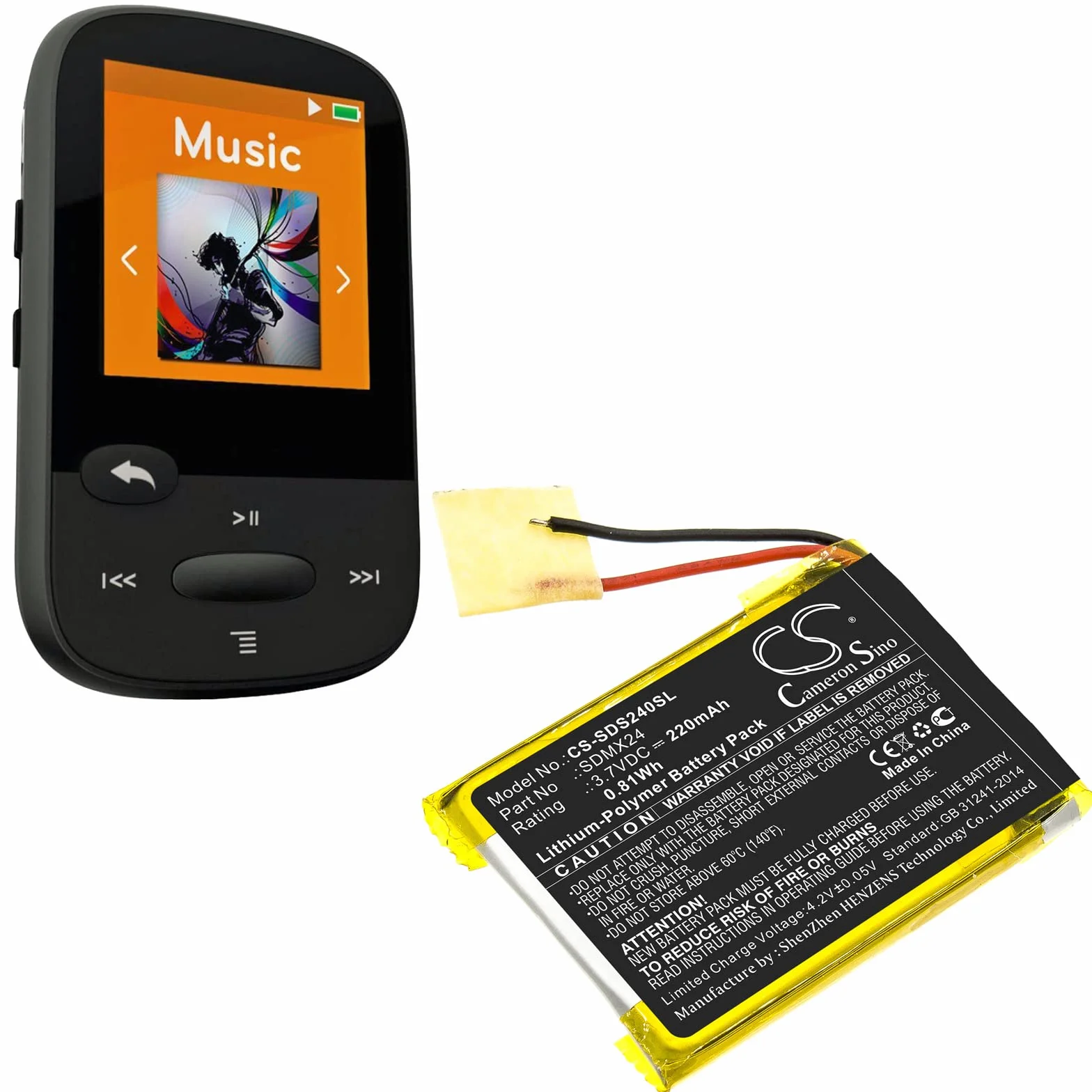 Cameron Sino zamiennik akumulatora do SanDisk Sansa Clip Sport SDMX24 220 mAh