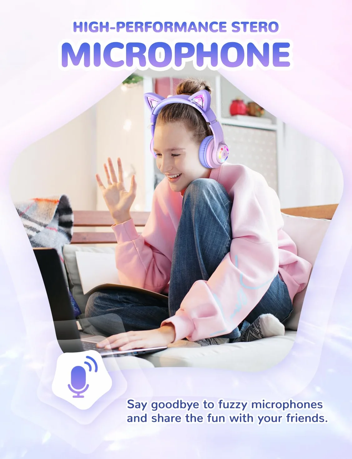 iClever Słuchawki Bluetooth dla dzieci, regulacja głośności 74/85 dBA, 50 godzin odtwarzania, Bluetooth 5.2, słuchawki dziecięce z mikrofonem, do szkoły, tabletu, telefonu komórkowego, komputera