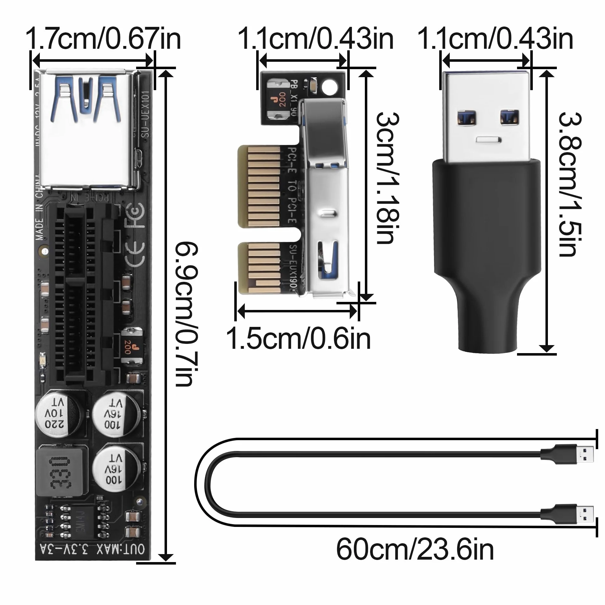 Kabel riser PCIe 3.0 x1 90-stopniowy 60 cm