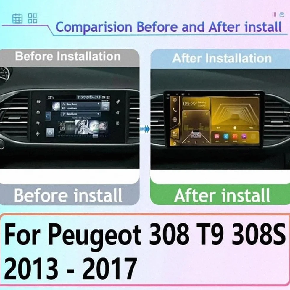 Car Stereo dla Voiture KIT 308 T9 308S 2013-2017 Android 15 9 Inch Car Play Screen Backup Camera For, 4 Core 2G+64G