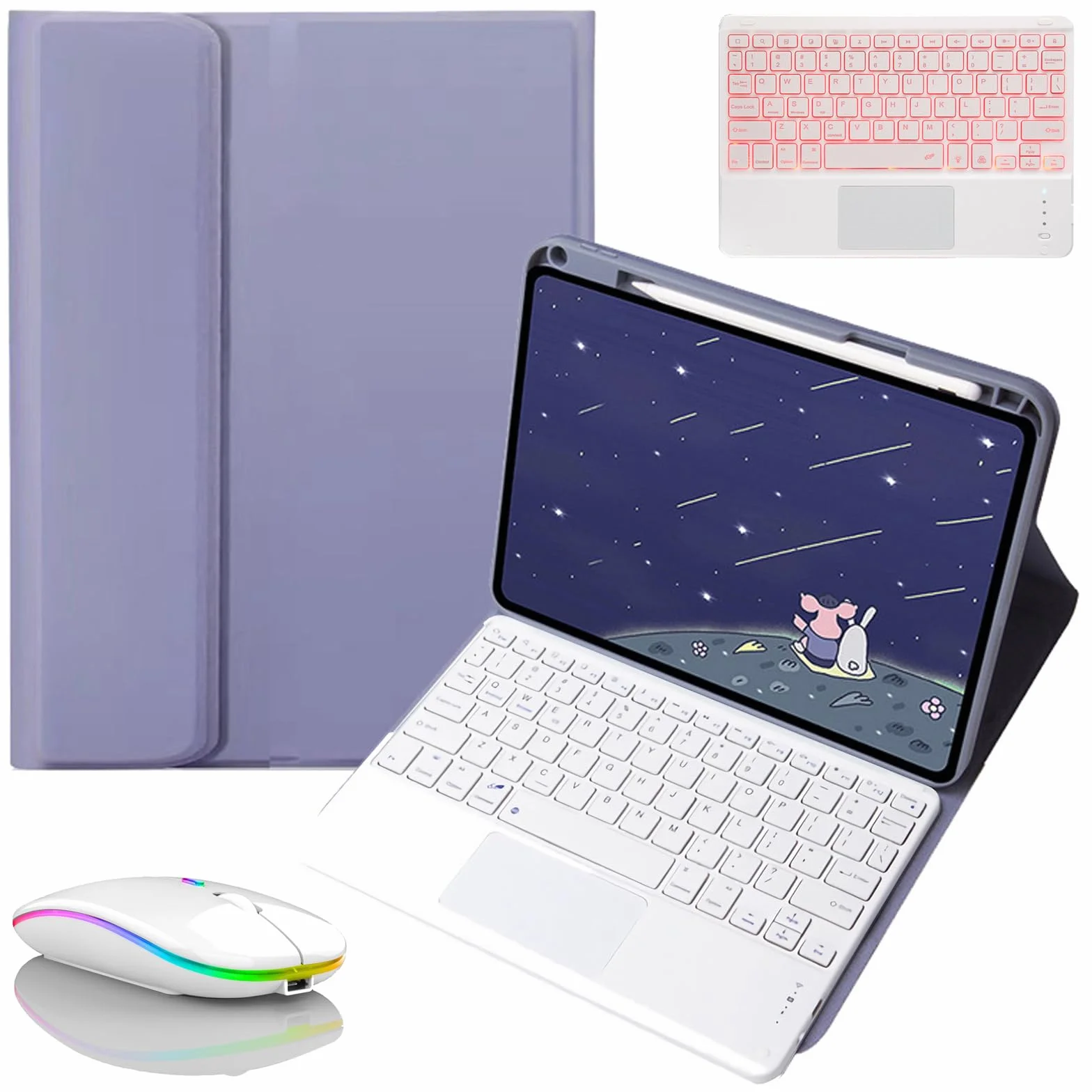 Etui z klawiaturą do Xiaomi Mi Pad 6/6 Pro 11" 2023, Wbudowany Uchwyt Na Ołówek, Magnetyczna Odłączana Bezprzewodowa Podświetlana Klawiatura z Myszą Bluetooth,Dark purple