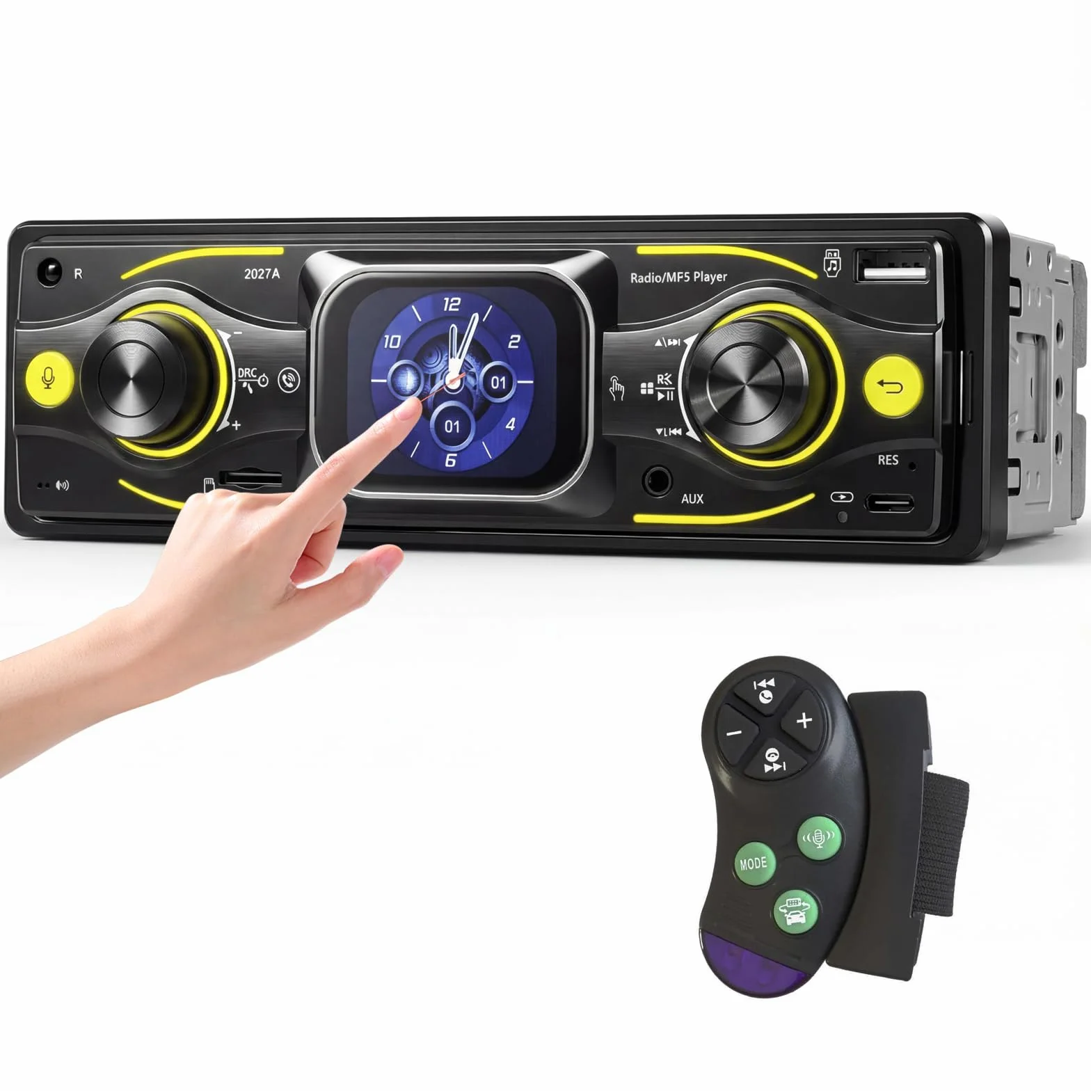 Inefala Radio samochodowe 1 DIN, radio 1 DIN z radiem FM, Bluetooth, EQ, SWC, USB-A&C, wejście AUX, złącze kart TF, zestaw głośnomówiący