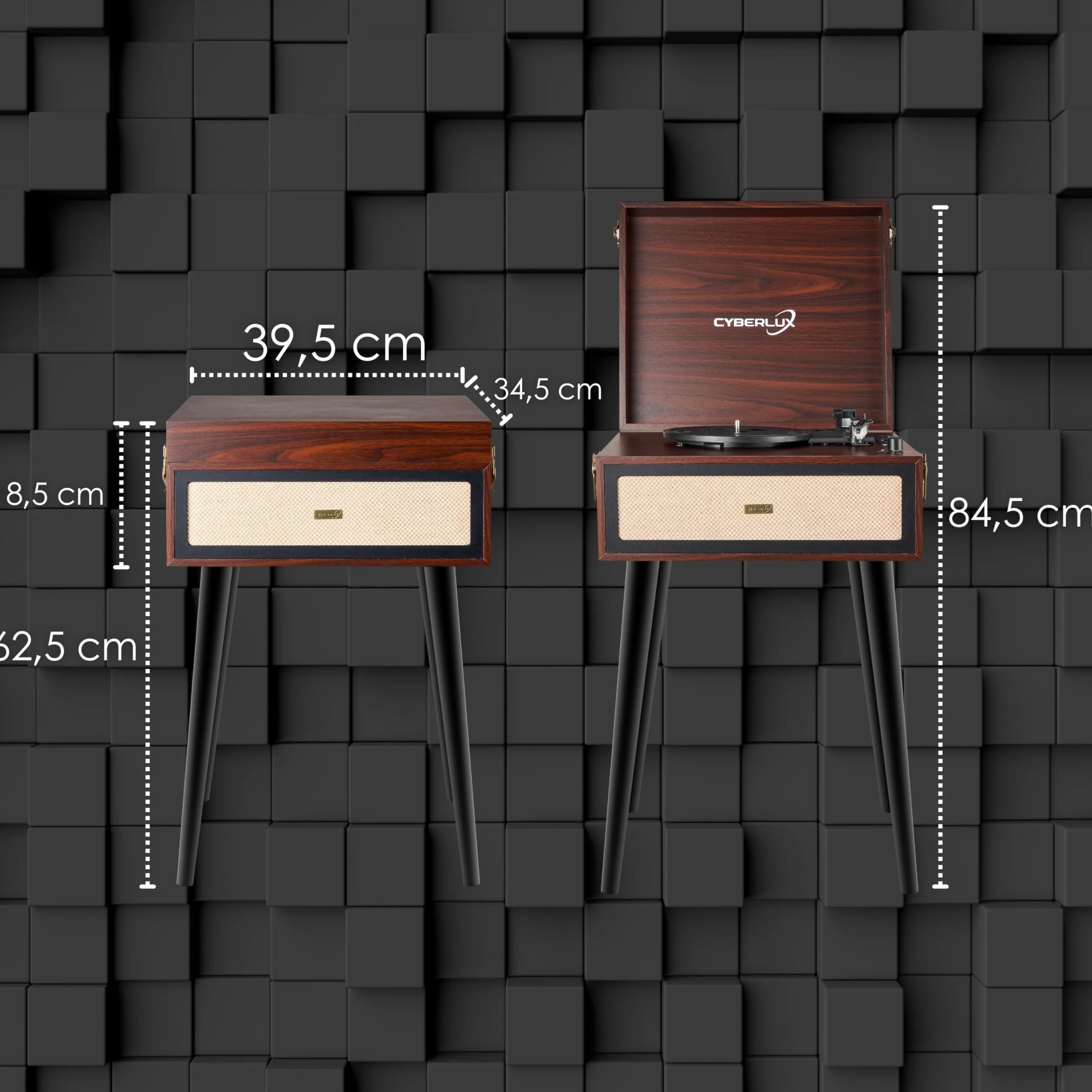 Retro Gramofon ze Stojakiem i Nóżkami - Głośnik Full Range Bluetooth, Radio FM, USB, Wyjście AUX IN, Micro SD - Winylowy Nostalgiczny Odtwarzacz