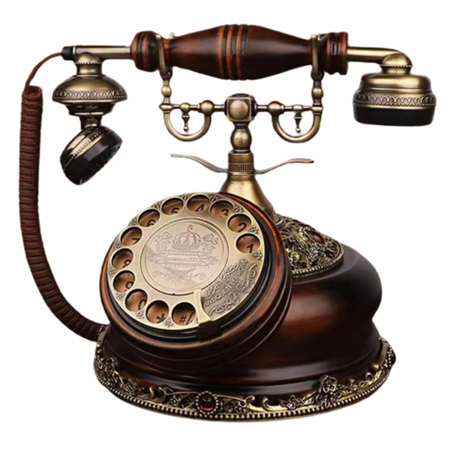 Telefon stacjonarny Retro obrotowy telefon przewodowy telefon przewodowy na biurko z 1921 roku w starym stylu z funkcją ponownego wybierania numeru do biura i wystroju domu
