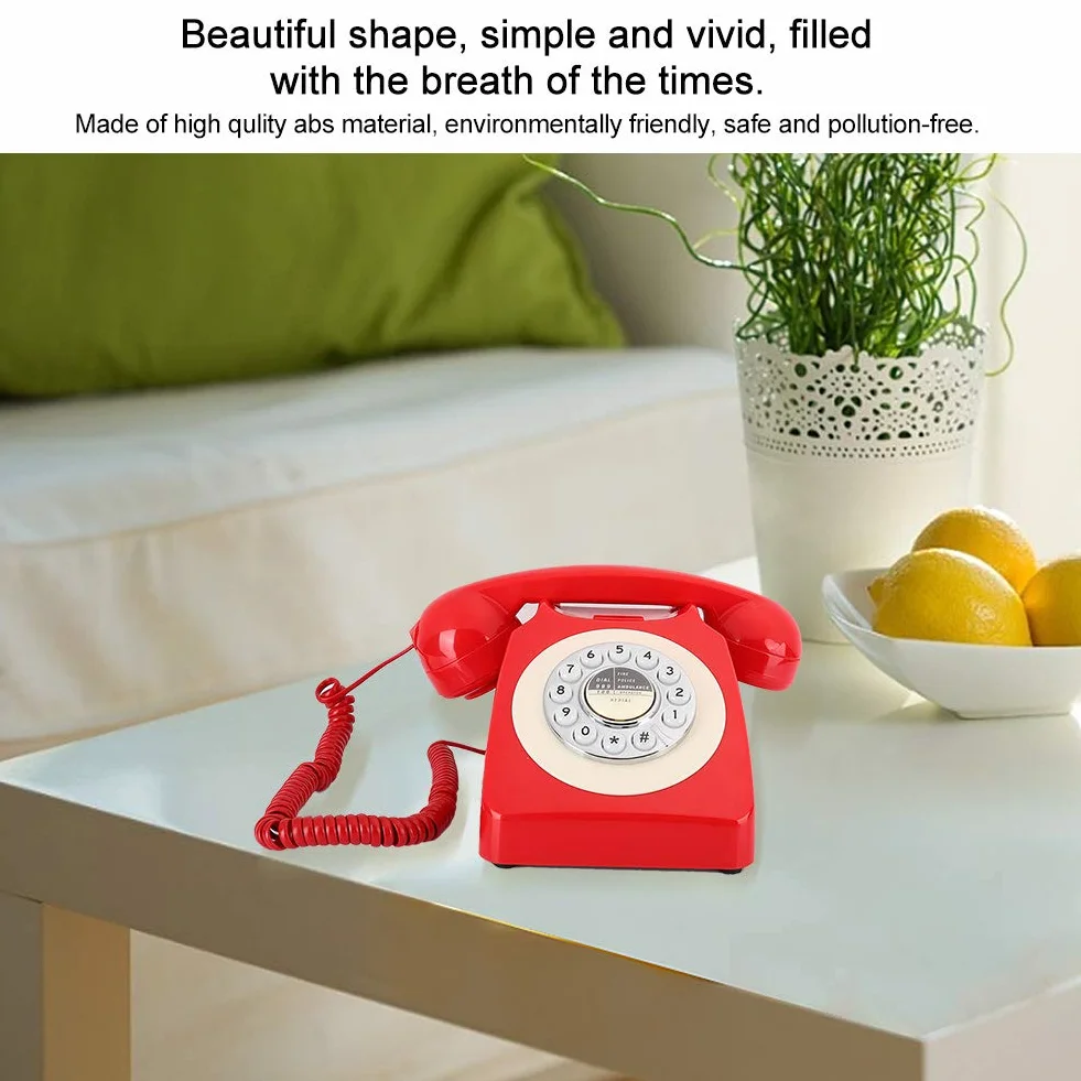 Semme Telefon w Stylu Retro w Stylu Vintage Zabytkowy Telefon Stacjonarny z głośnością Mechaniczny Miedziany Dzwonek Funkcja Ponownego Wybierania Biurkowy ABS do Domowego Biura Wystrój Hotelu