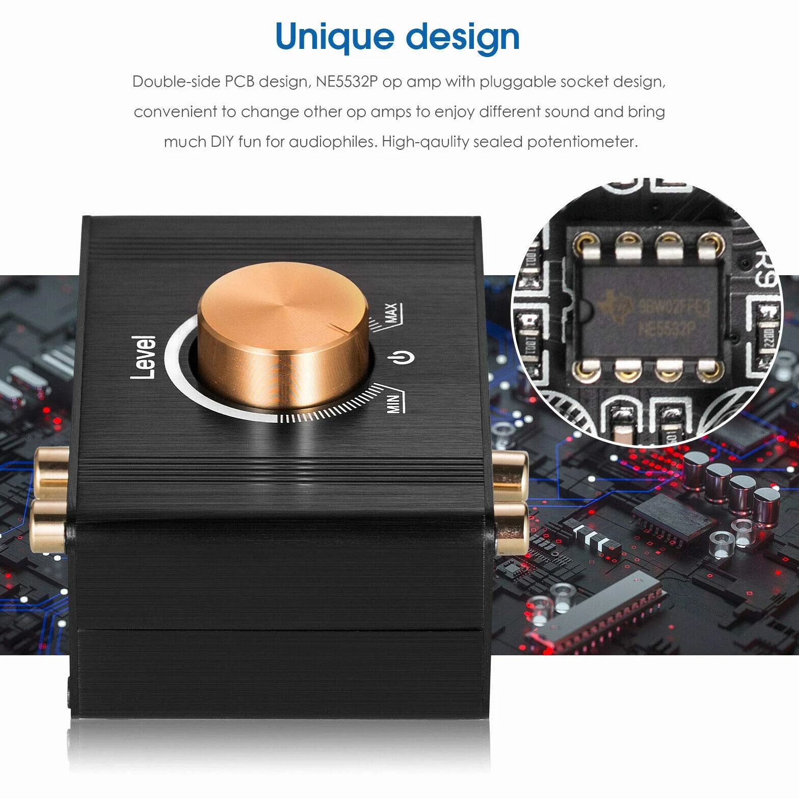 Mini wzmacniacz liniowy stereo boost preamplifier audio dla MP3, iPod, iPad, iPhone, wzmocnienie 20dB + regulator głośności