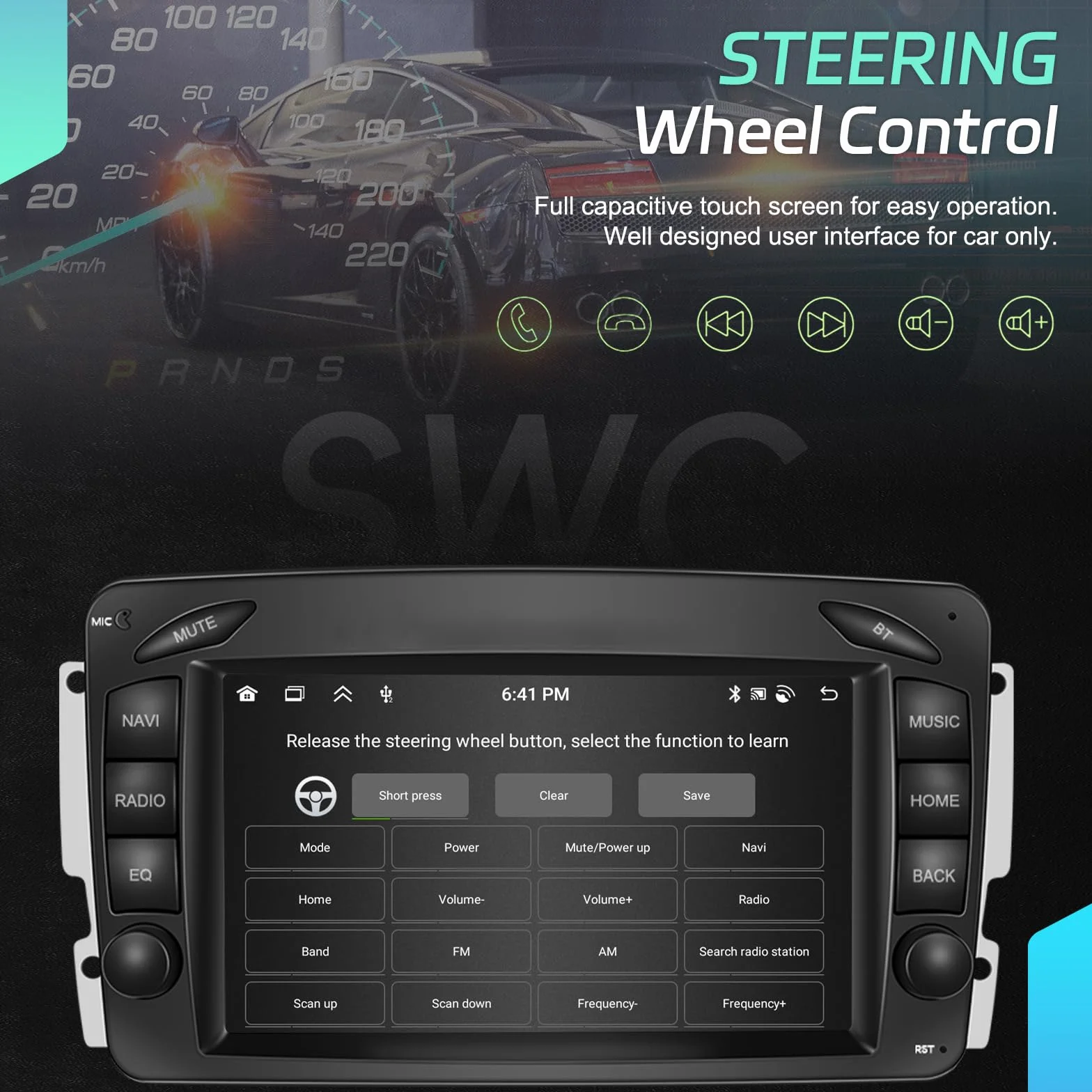 6 GB + 128 GB bezprzewodowy CarPlay dla Mercedesów W203 (2000–2005) i W209 (1998–2004) – odtwarzacz Android 15.0 7 cali z GPS kamerą cofania podzielonym ekranem WiFi i Bluetooth 5.0