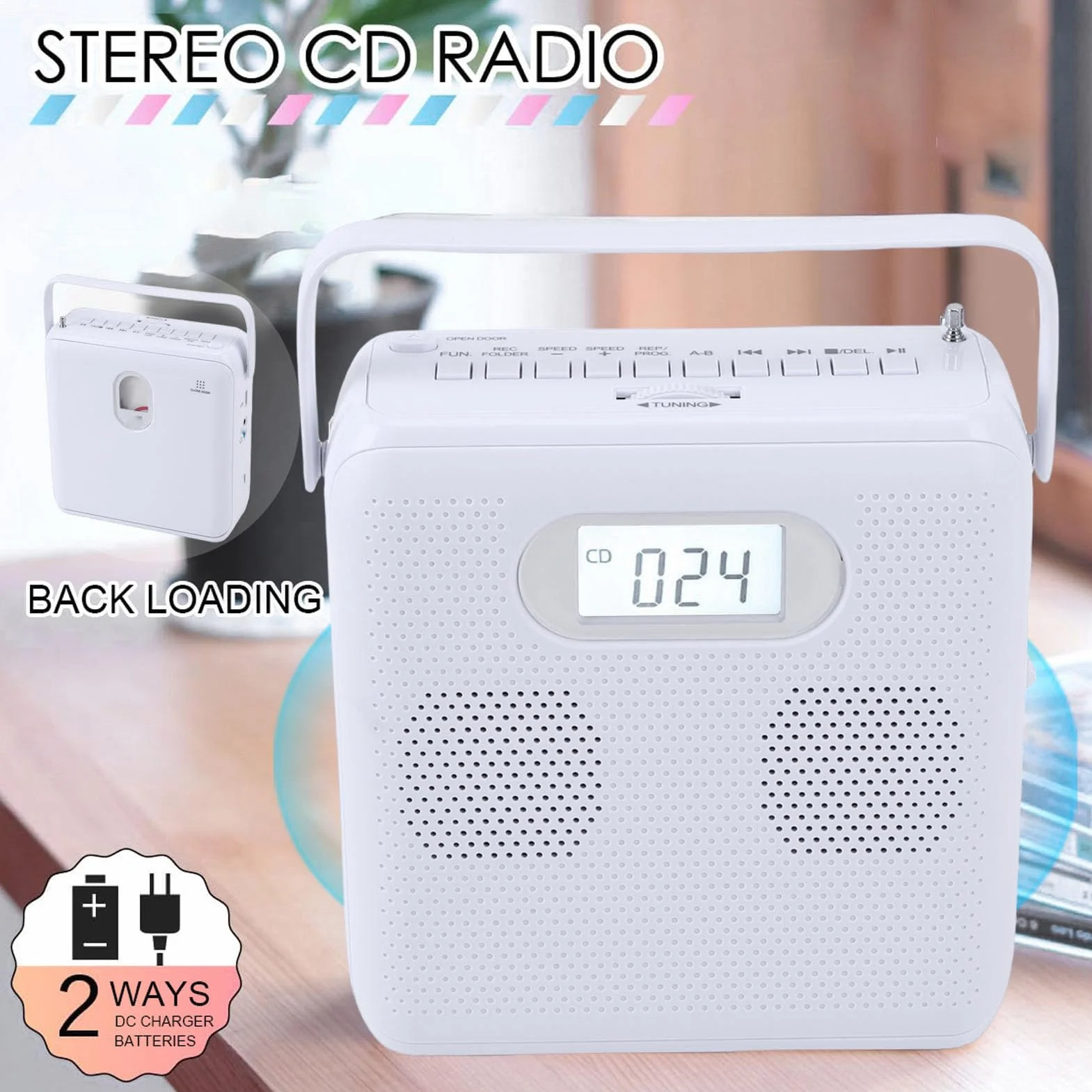 Sxhlseller Przenośny Odtwarzacz CD z Nadajnikiem Bluetooth i FM, Podwójne Głośniki HiFi, Zasilanie USB, Kompaktowy Uchwyt dla Kolekcjonerów Płyt CD, Właściciele Starych Samochodów,